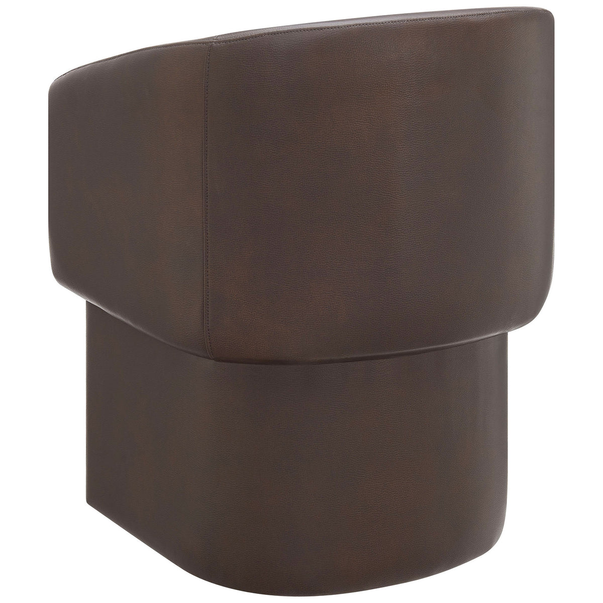 Espresso vegan leather chair with rounded barrel silhouette and clean tailored seams along the back || EEI-7383-ESP || back_angle_studio