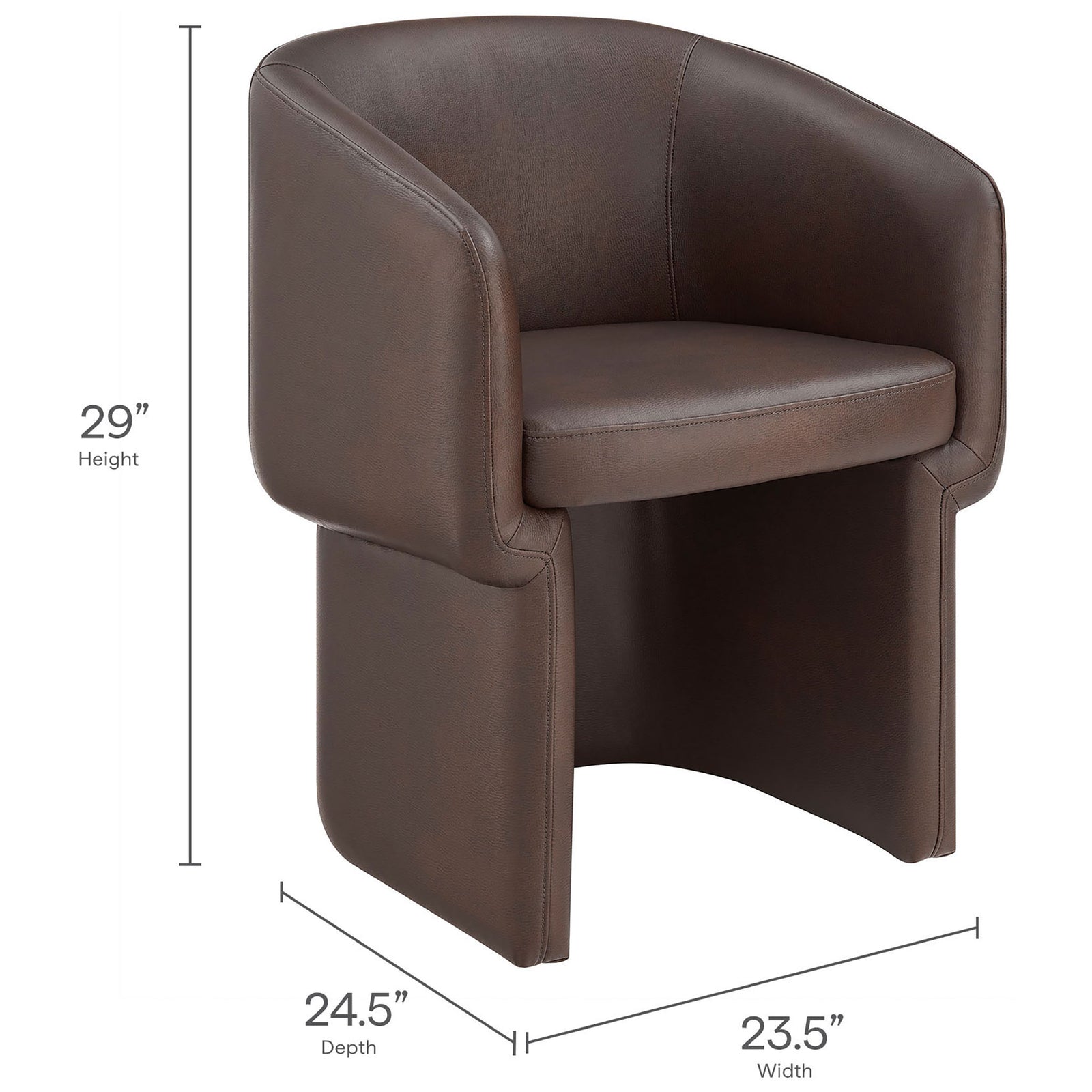 Dimension guide showing height, width, and depth measurements for the espresso barrel dining chair || EEI-7383-ESP || dimension_studio