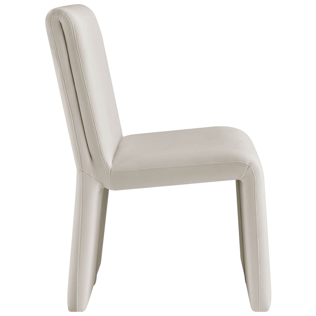Slim armless dining chair with gently reclined backrest and thick cushioned seat in alabaster performance velvet || EEI-7384-ALA || side_studio