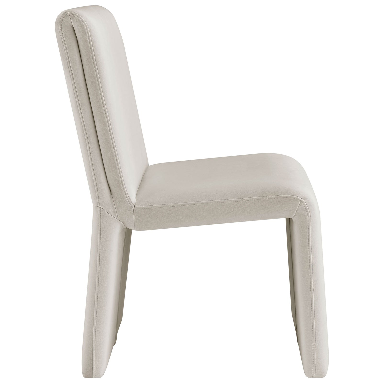 Slim armless dining chair with gently reclined backrest and thick cushioned seat in alabaster performance velvet || EEI-7384-ALA || side_studio