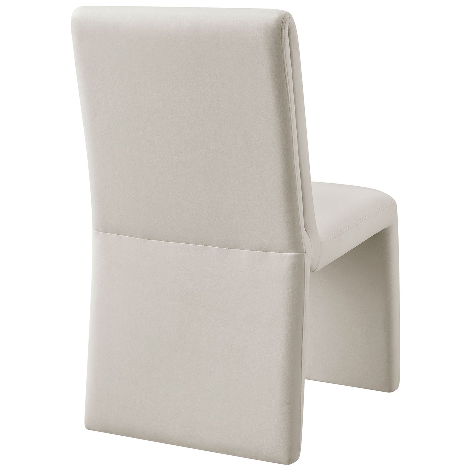 Smooth upholstered back and wraparound base give this alabaster dining chair a clean, modern presence || EEI-7384-ALA || back_angle_studio