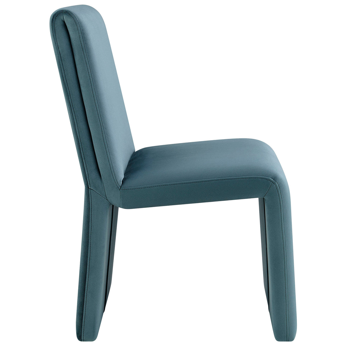 Thickly padded seat and gently angled backrest flow into a fully upholstered cadet blue base || EEI-7384-CAB || side_studio