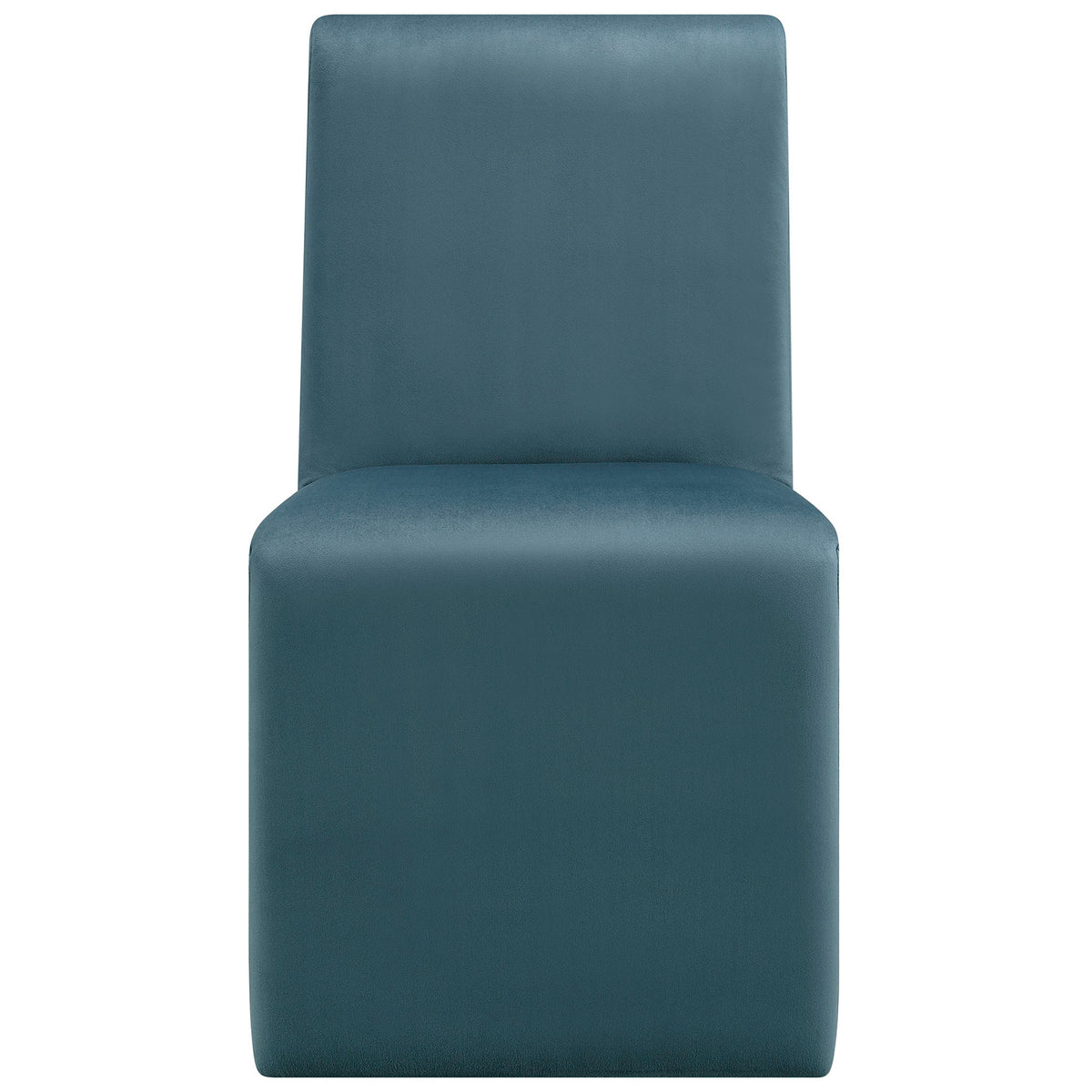 Cadet blue performance velvet dining chair with tall armless back and smooth waterfall base || EEI-7384-CAB || front_studio