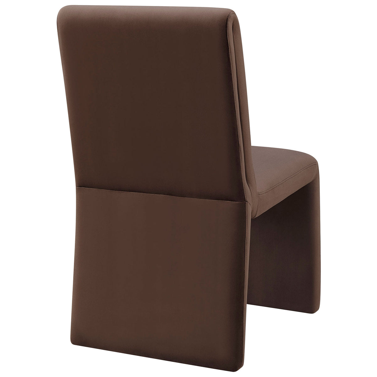 Emory chocolate velvet dining chair with smooth fully upholstered back and subtle tailored vertical channel seams. || EEI-7384-CHB || back_angle_studio