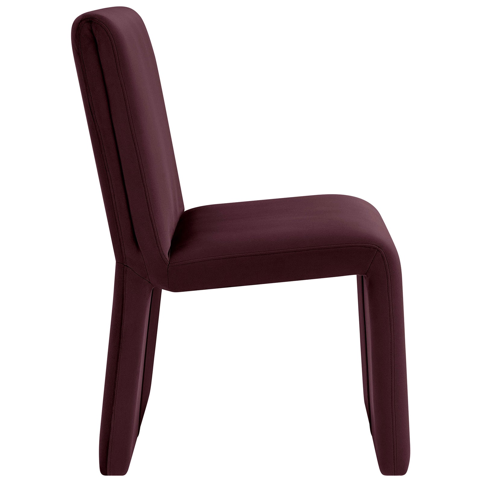 Armless mulberry velvet chair showcasing the plush seat cushion and gently reclined backrest || EEI-7384-MUL || side_studio