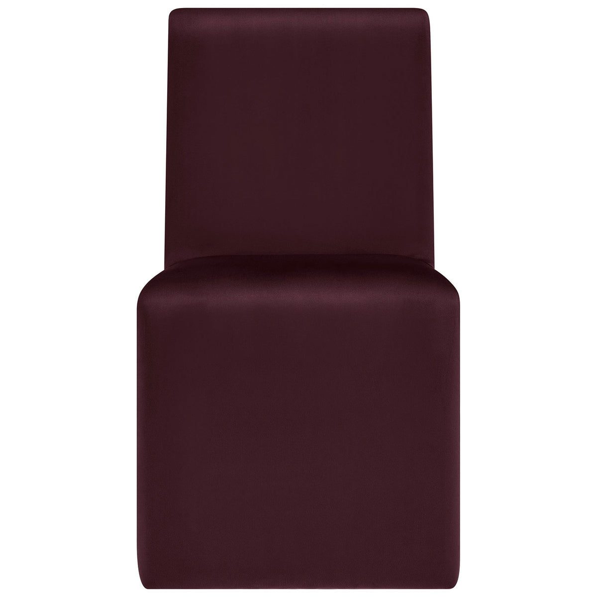 Mulberry velvet armless dining chair with tall cushioned back and smooth waterfall seat design || EEI-7384-MUL || front_studio