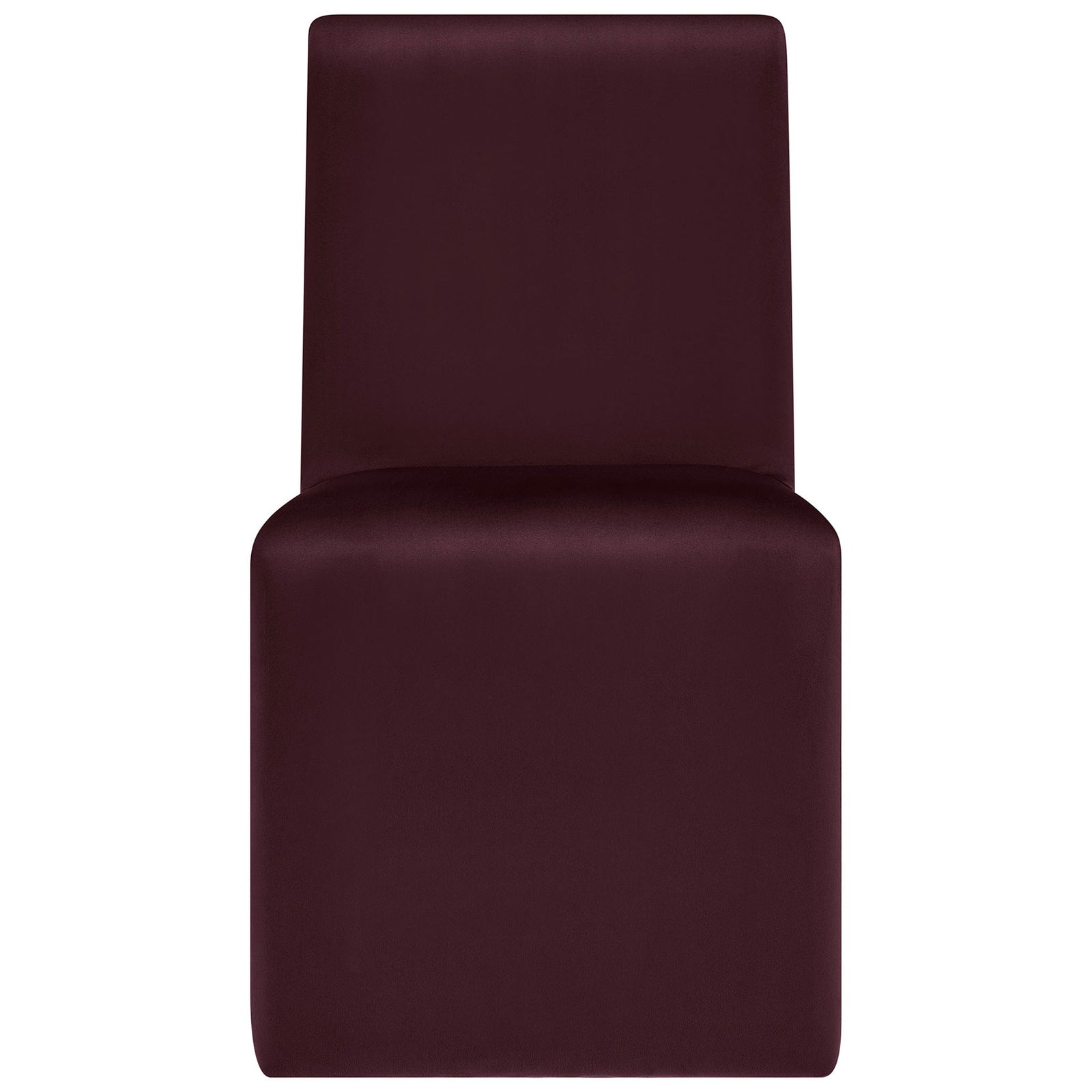 Mulberry velvet armless dining chair with tall cushioned back and smooth waterfall seat design || EEI-7384-MUL || front_studio
