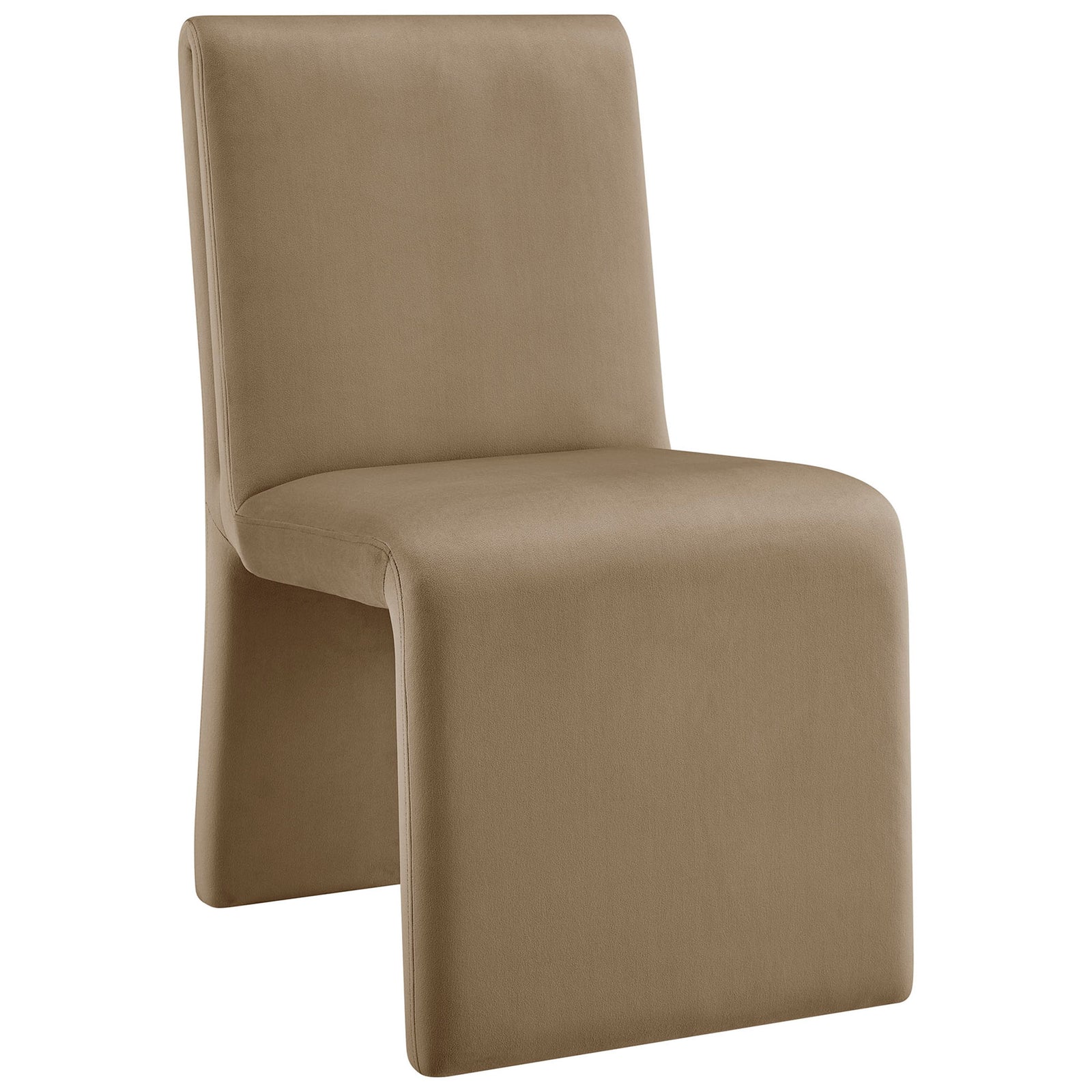 Curved contemporary dining chair in taupe performance velvet for a smooth, sculpted look at the table || EEI-7384-TAU || front_angle_studio