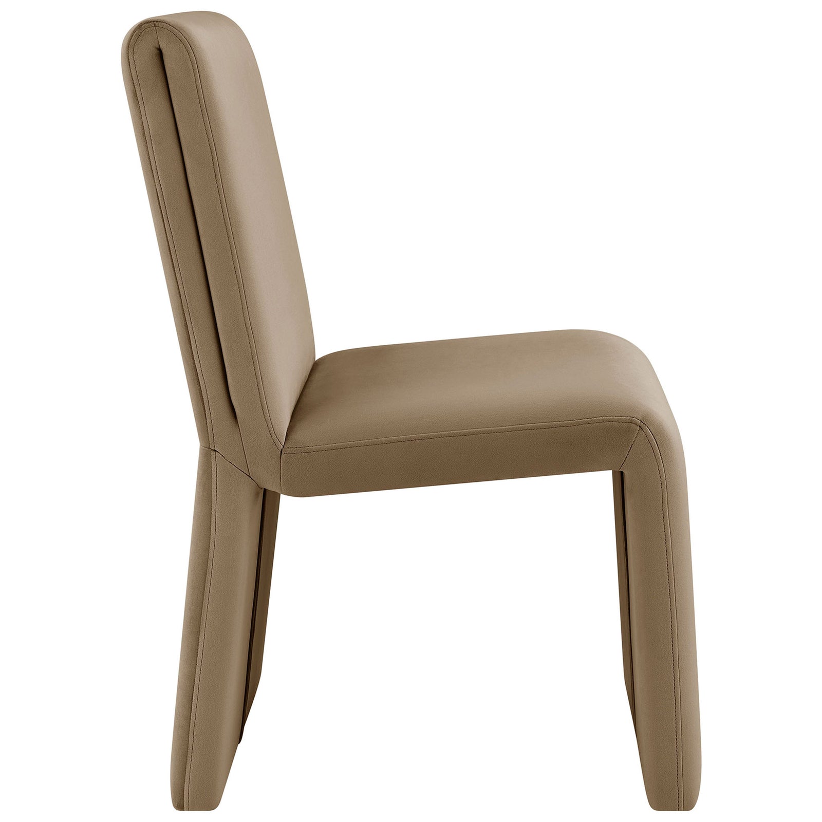 Emory dining chair in taupe velvet with thick padded seat, angled backrest, and fully upholstered base || EEI-7384-TAU || side_studio