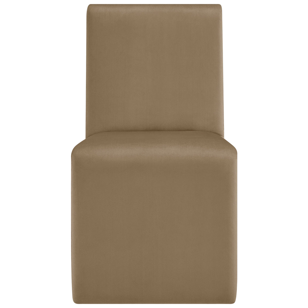 Taupe performance velvet dining chair with sleek armless profile and fully padded waterfall seat || EEI-7384-TAU || front_studio