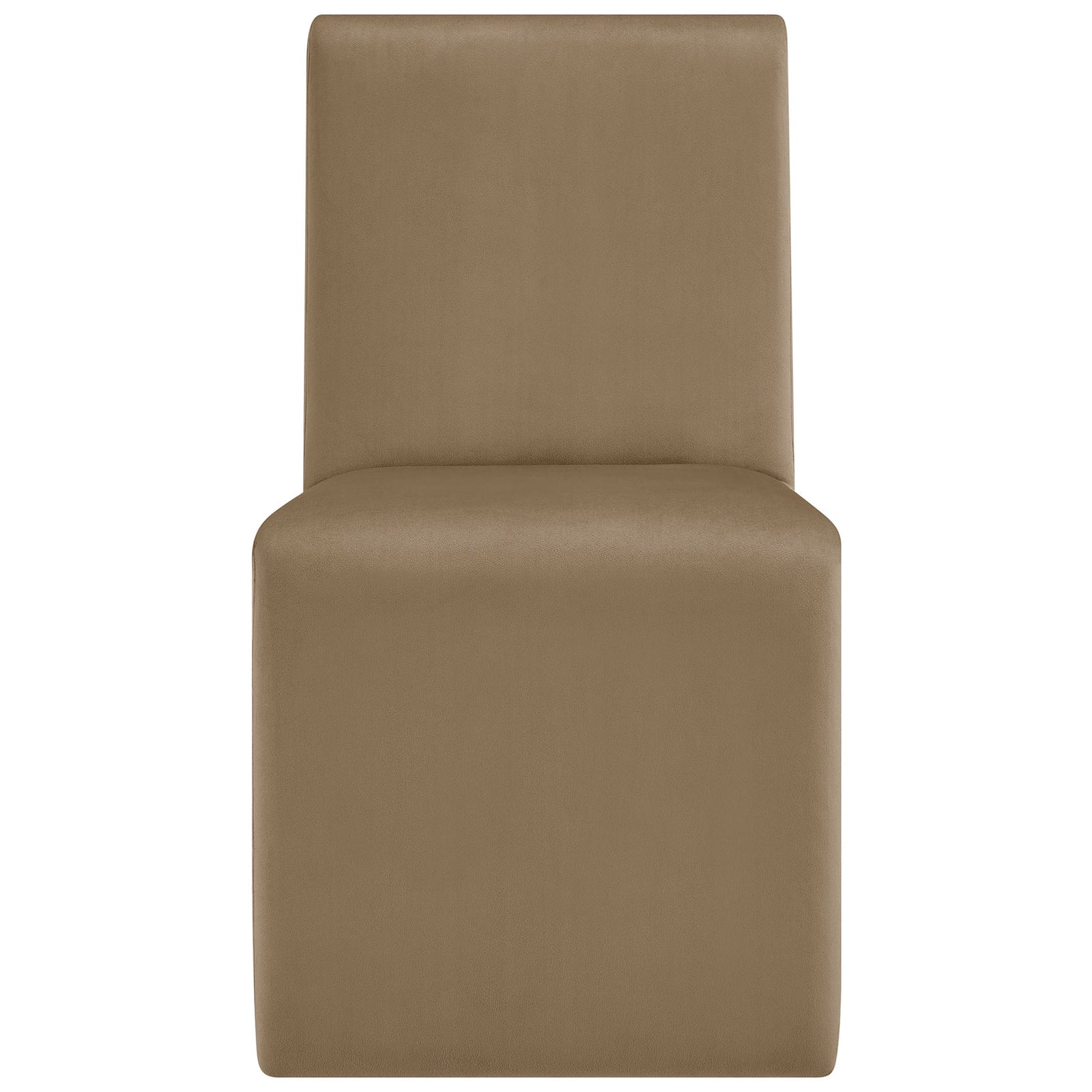 Taupe performance velvet dining chair with sleek armless profile and fully padded waterfall seat || EEI-7384-TAU || front_studio