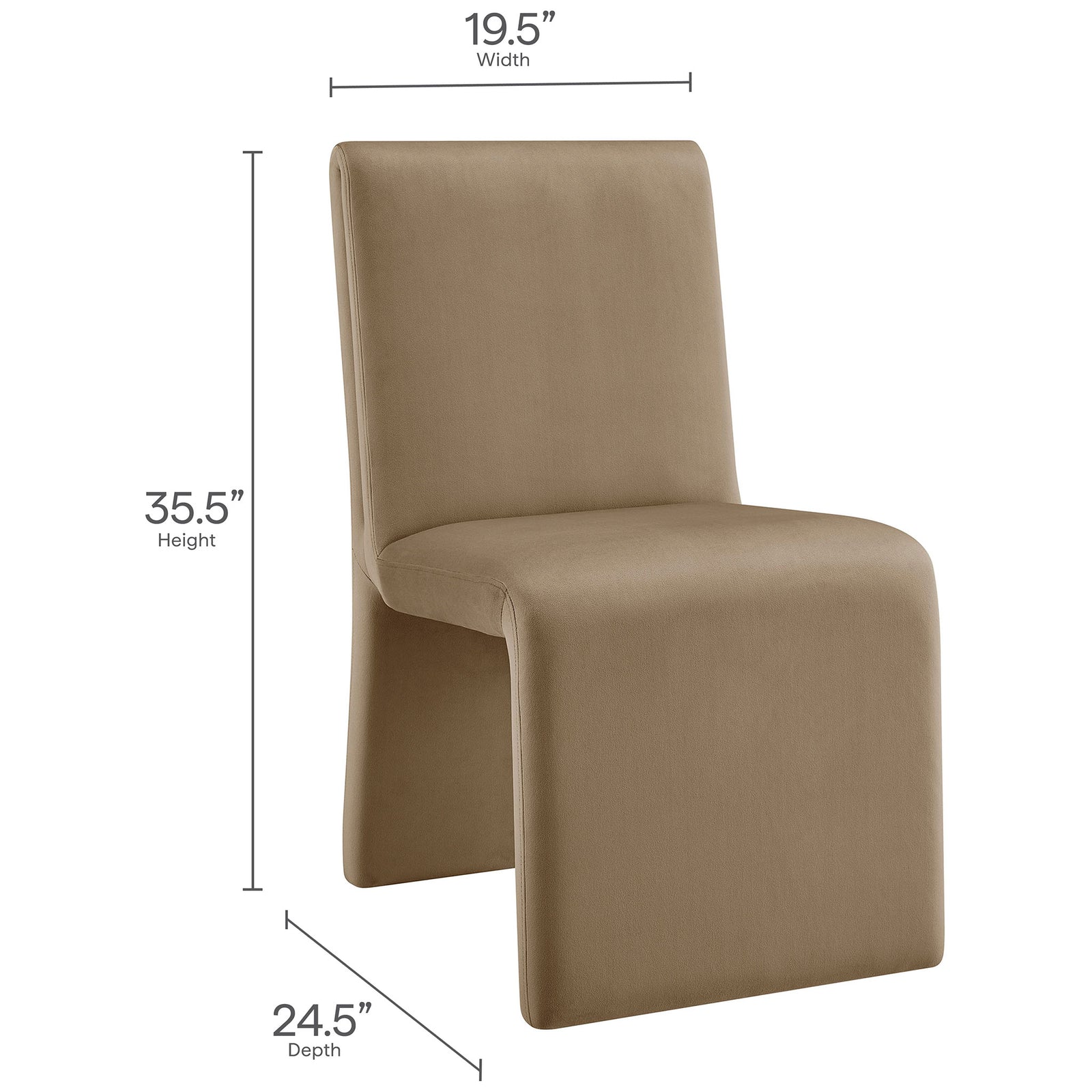 Emory taupe dining chair with clearly labeled height, width, and depth measurements for easy room planning || EEI-7384-TAU || dimension_studio