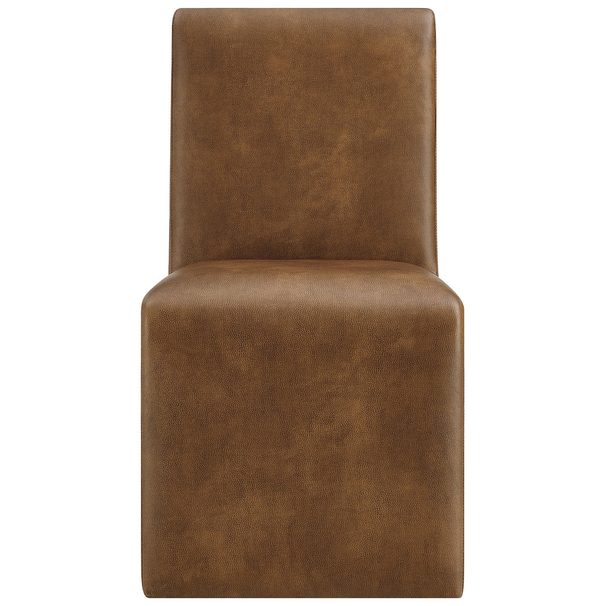 Fully upholstered canyon vegan leather dining chair with smooth waterfall front and tall cushioned backrest || EEI-7385-CYN || front_studio