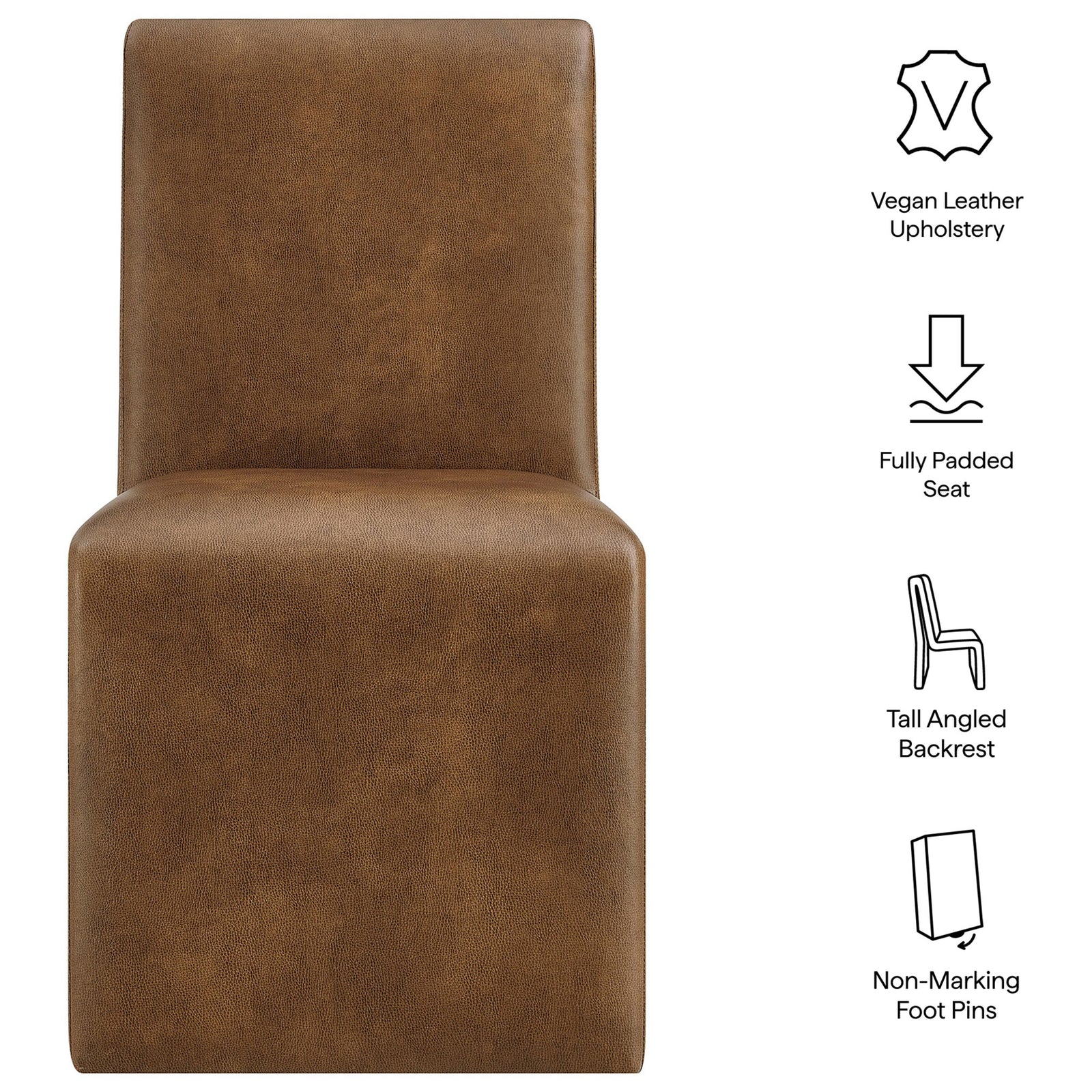 Emory canyon vegan leather dining chair highlighted with fully padded seat, tall backrest, and non marking foot pins || EEI-7385-CYN || callout_studio