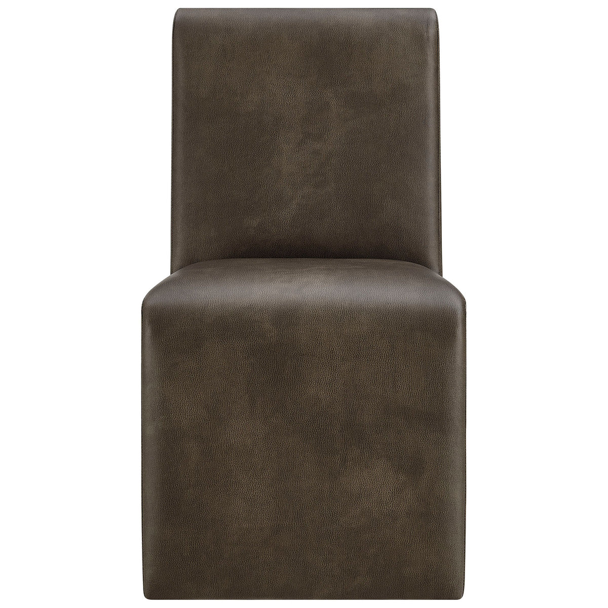 Emory mushroom vegan leather dining chair with tall cushioned back and flowing continuous seat base || EEI-7385-MUS || front_studio