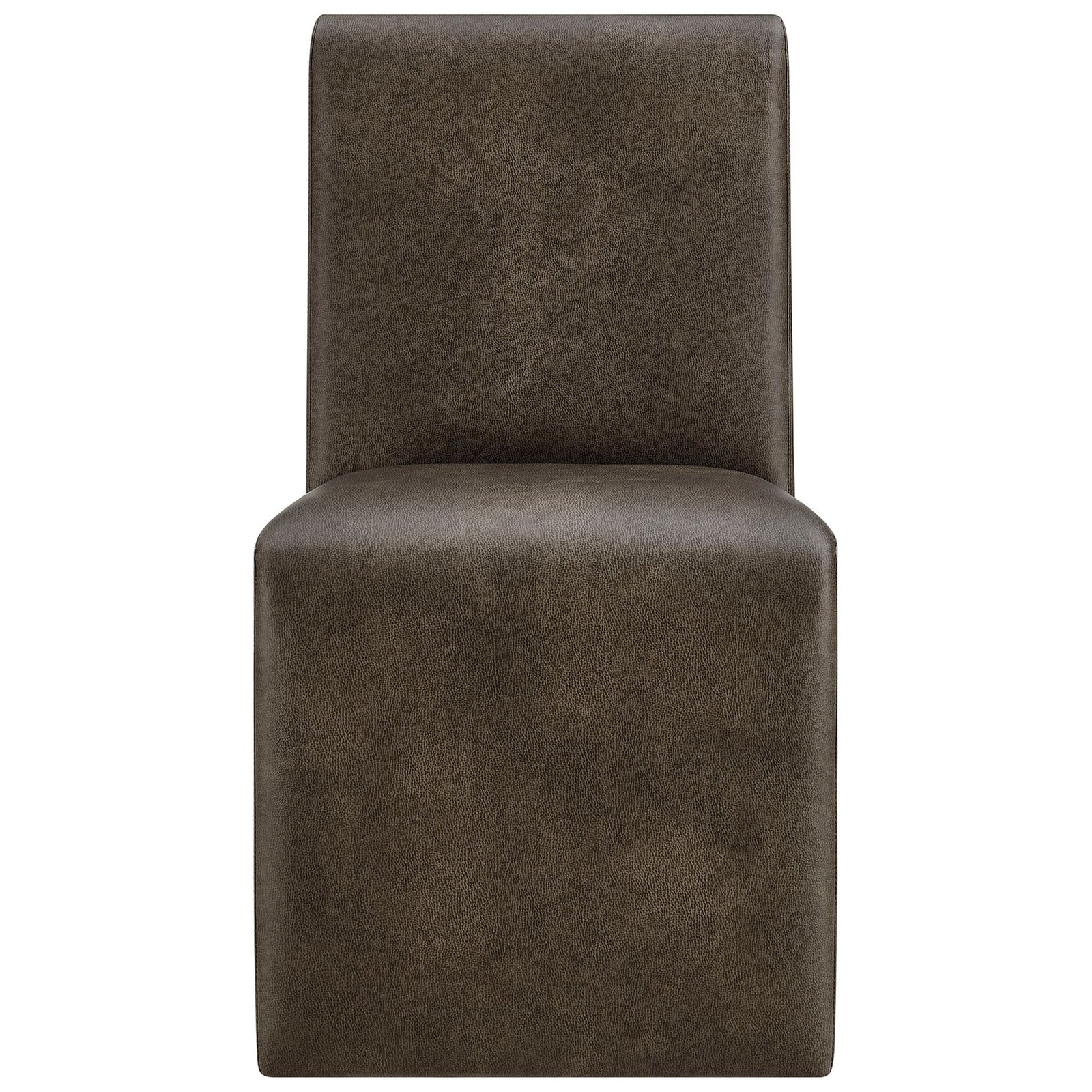 Emory mushroom vegan leather dining chair with tall cushioned back and flowing continuous seat base || EEI-7385-MUS || front_studio