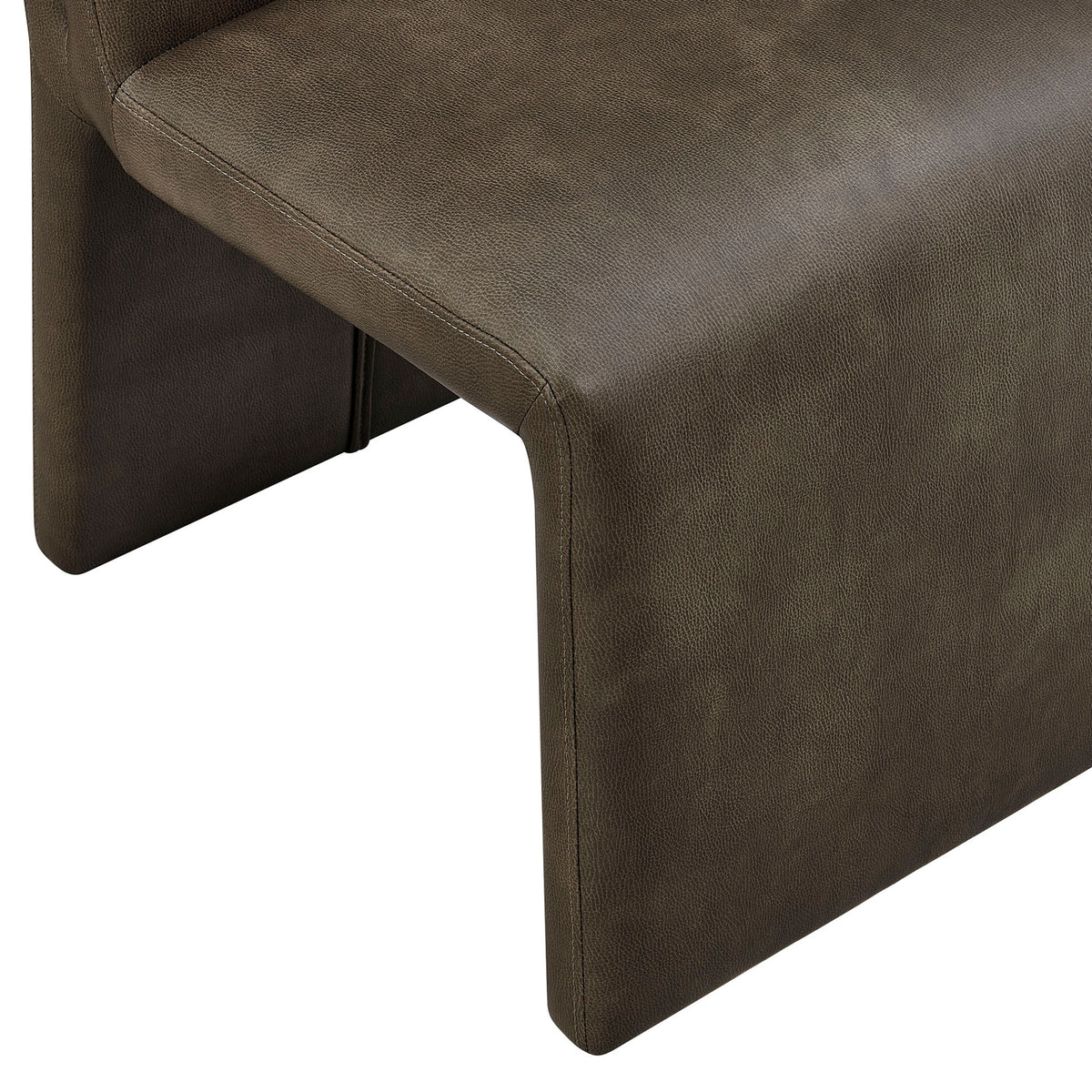 Emory chair waterfall front edge and sturdy fully upholstered base in richly textured mushroom vegan leather || EEI-7385-MUS || leg_studio