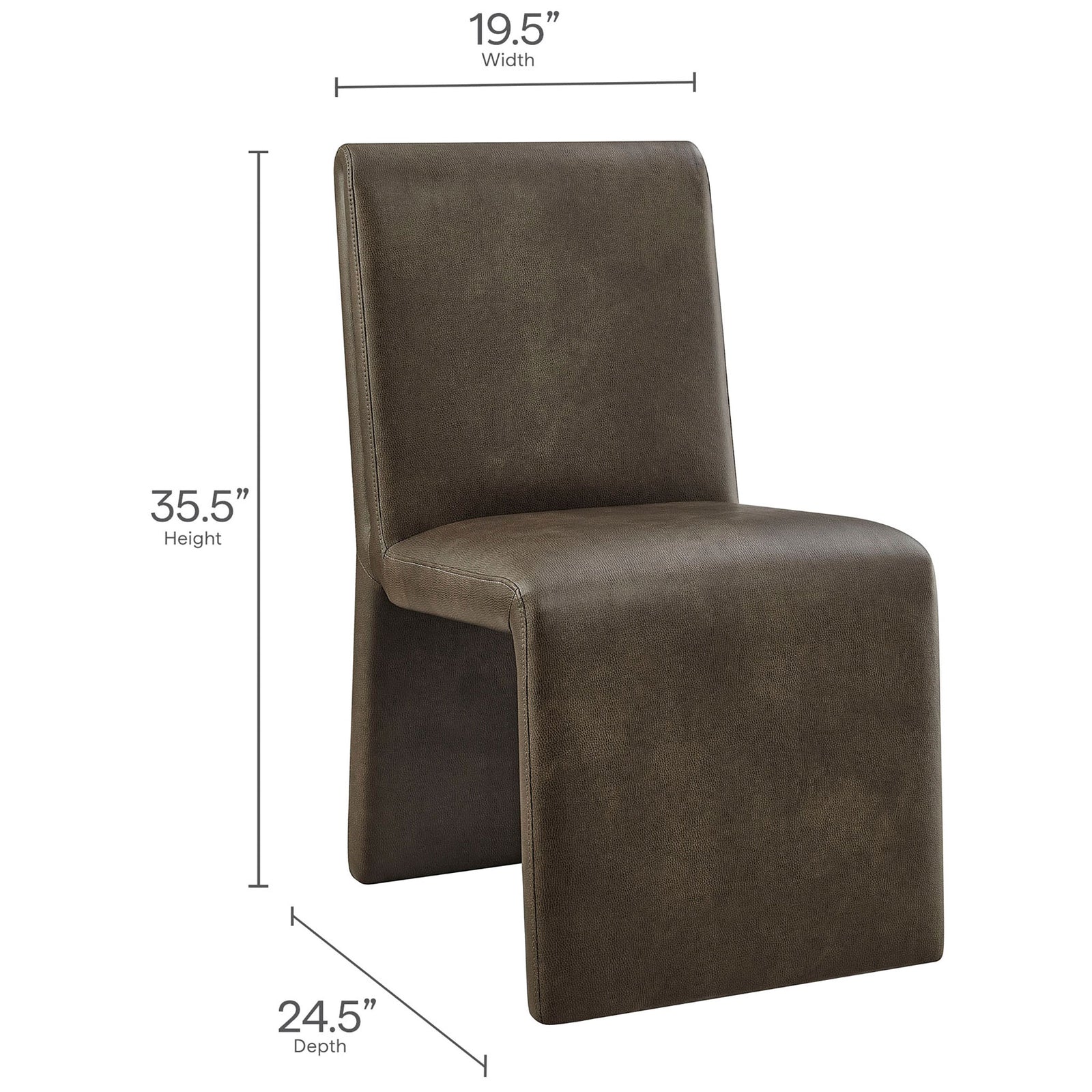 Dimension diagram of Emory dining chair with labeled height, width, and depth measurements in inches || EEI-7385-MUS || dimension_studio
