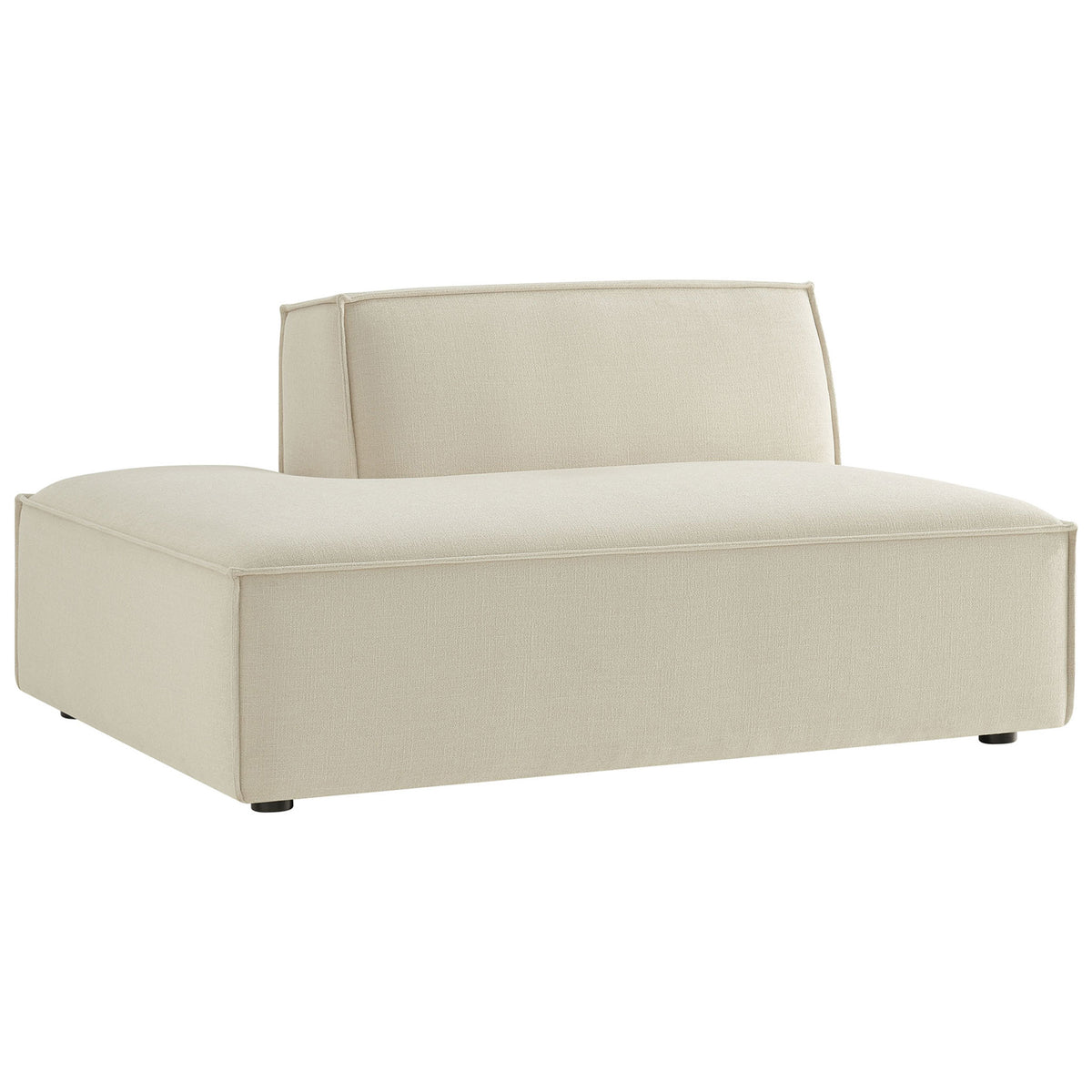Low-profile left chaise with clean silhouette and tailored French piping || EEI-7386-ECR || front_angle_studio