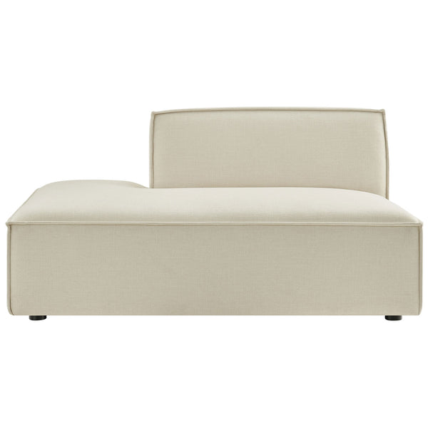 Left-facing armless chaise with broad lines and plush, stain-resistant performance fabric || EEI-7386-ECR || front_studio