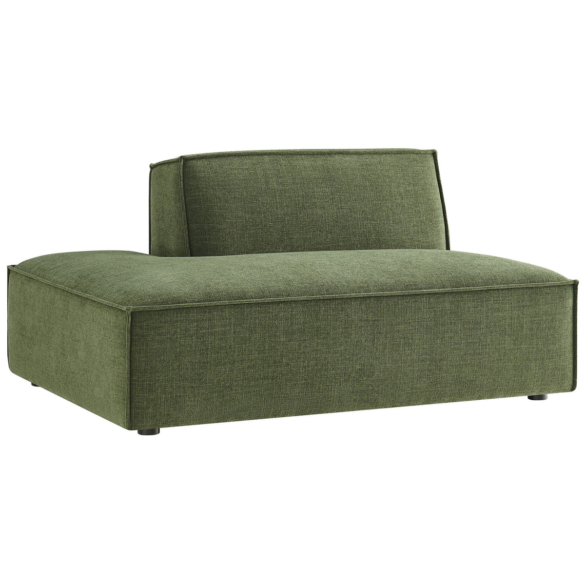 Broad-seat chaise with supportive back and tailored piping in durable foliage green performance fabric || EEI-7386-FOL || front_angle_studio