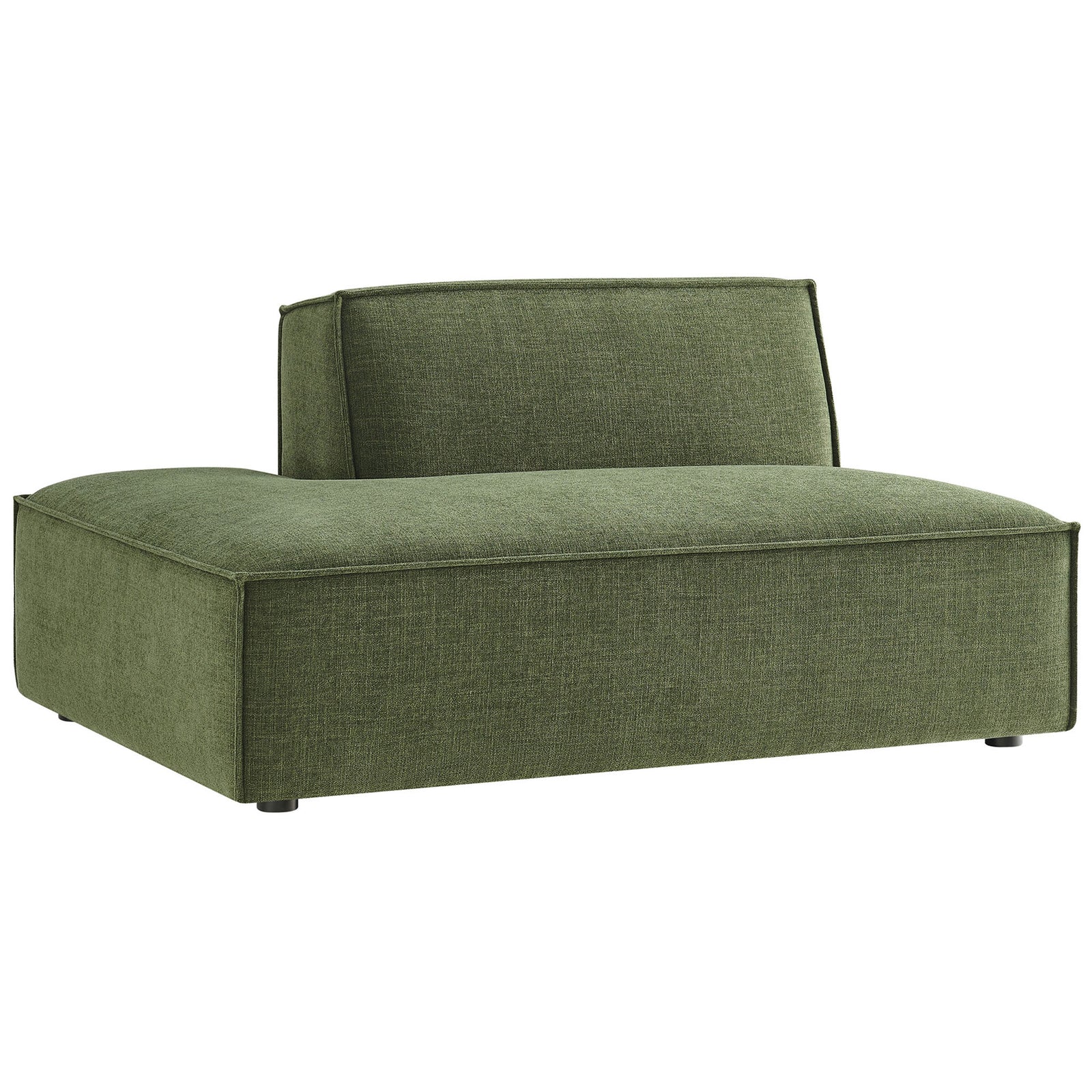Broad-seat chaise with supportive back and tailored piping in durable foliage green performance fabric || EEI-7386-FOL || front_angle_studio