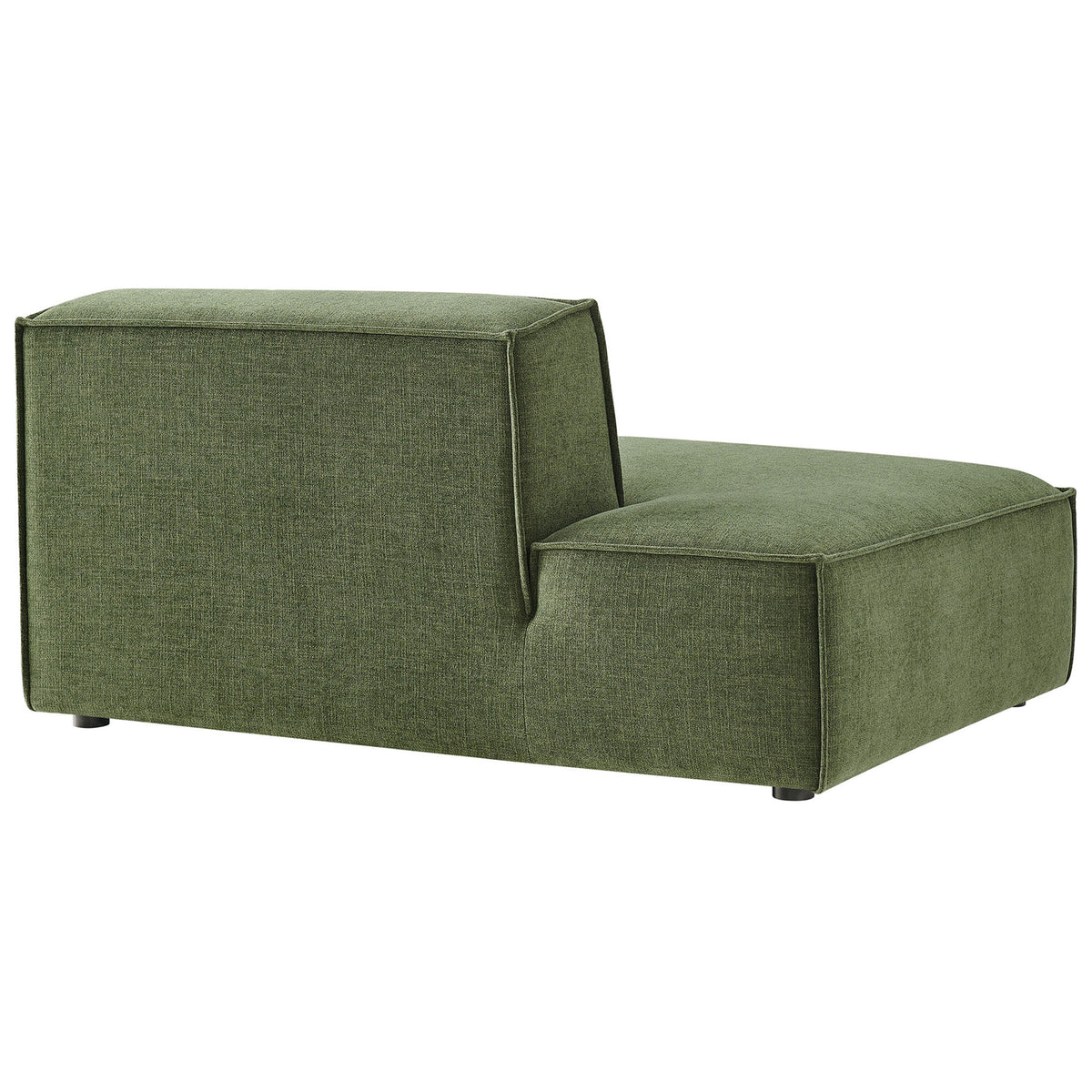 Clean modern lines and tight upholstery with French piping form a sculptural chaise silhouette || EEI-7386-FOL || back_angle_studio