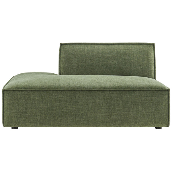 Left-facing modular chaise in foliage green performance fabric with crisp French piping and low-profile comfort || EEI-7386-FOL || front_studio