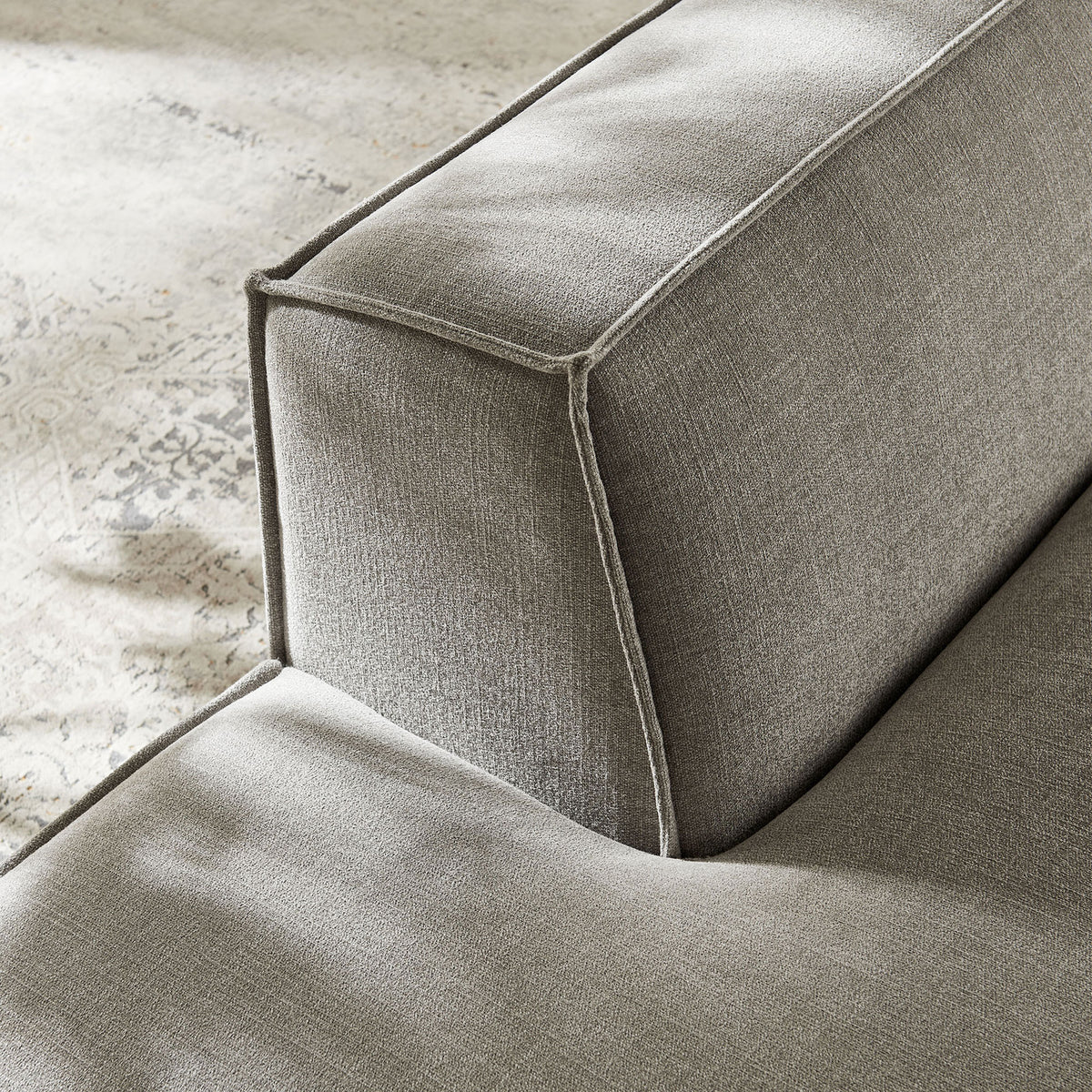 Textured pewter upholstery and piping detail add soft dimension to your living space || EEI-7386-PEW || detail_room