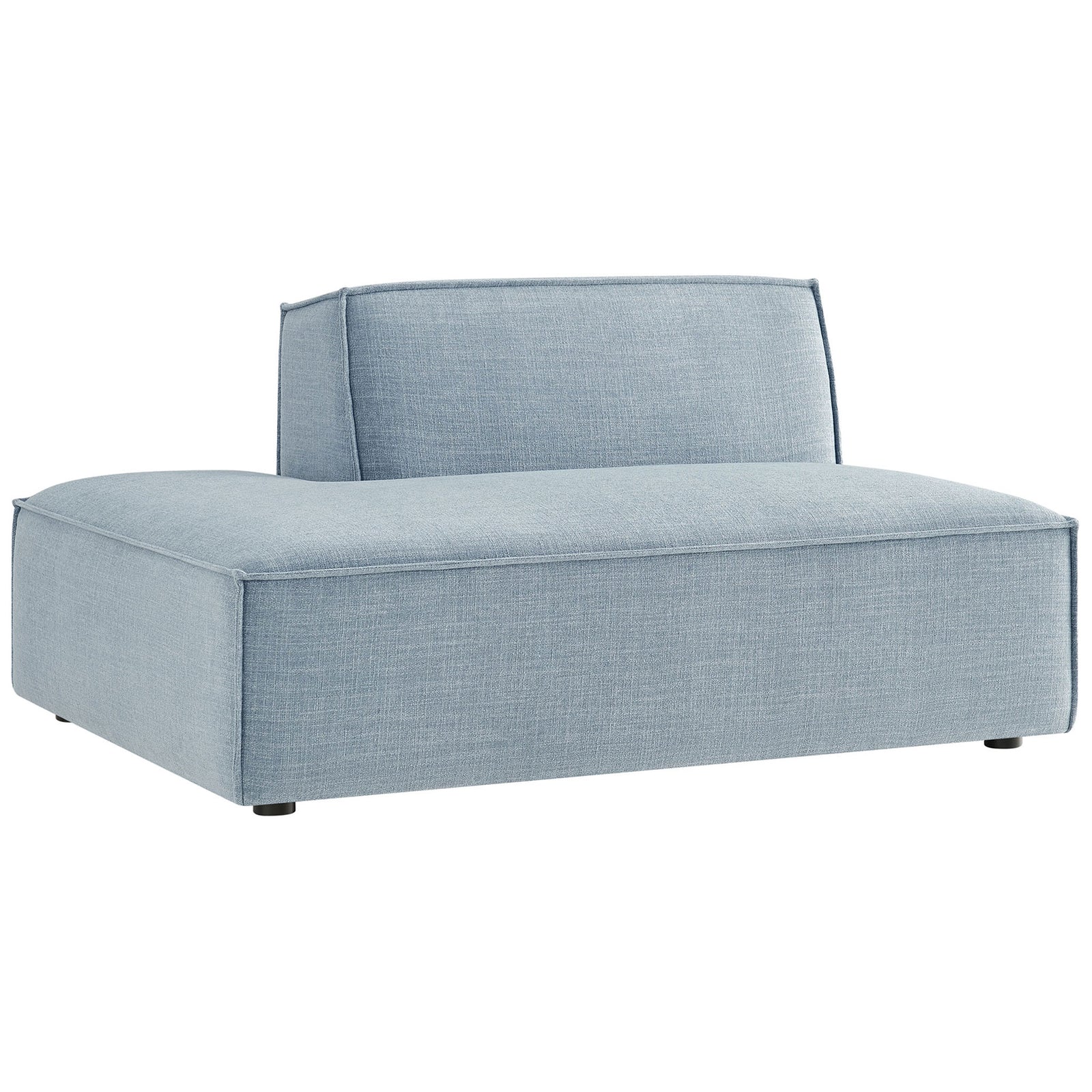 Low-profile chaise with broad lounge seat and crisp piping in soft sky blue || EEI-7386-SKY || front_angle_studio