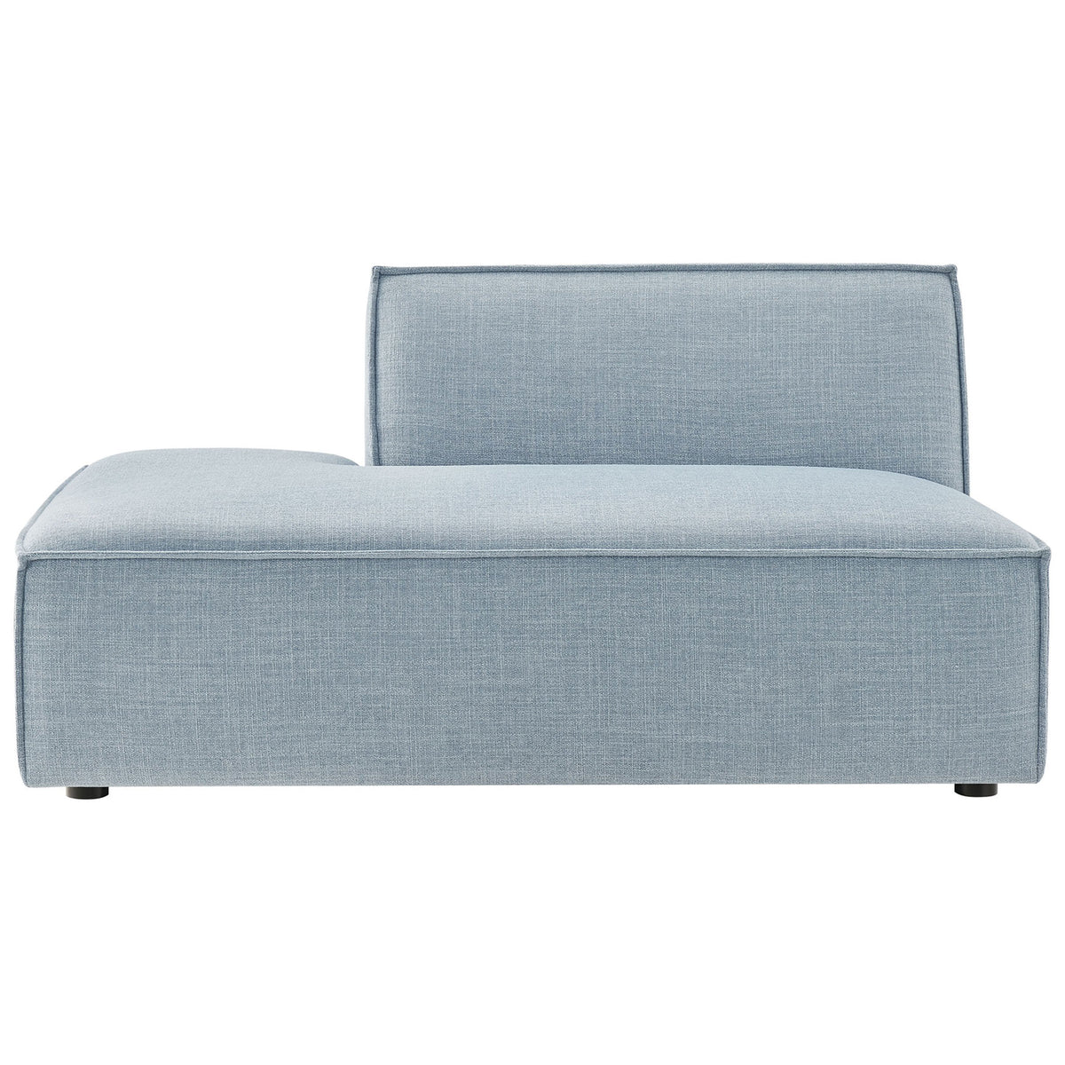 Modular chaise in sky blue performance fabric with clean lines and tailored piping || EEI-7386-SKY || front_studio