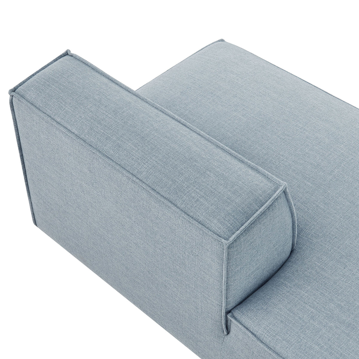 Close-up of the piped backrest and woven sky blue performance fabric || EEI-7386-SKY || detail_studio