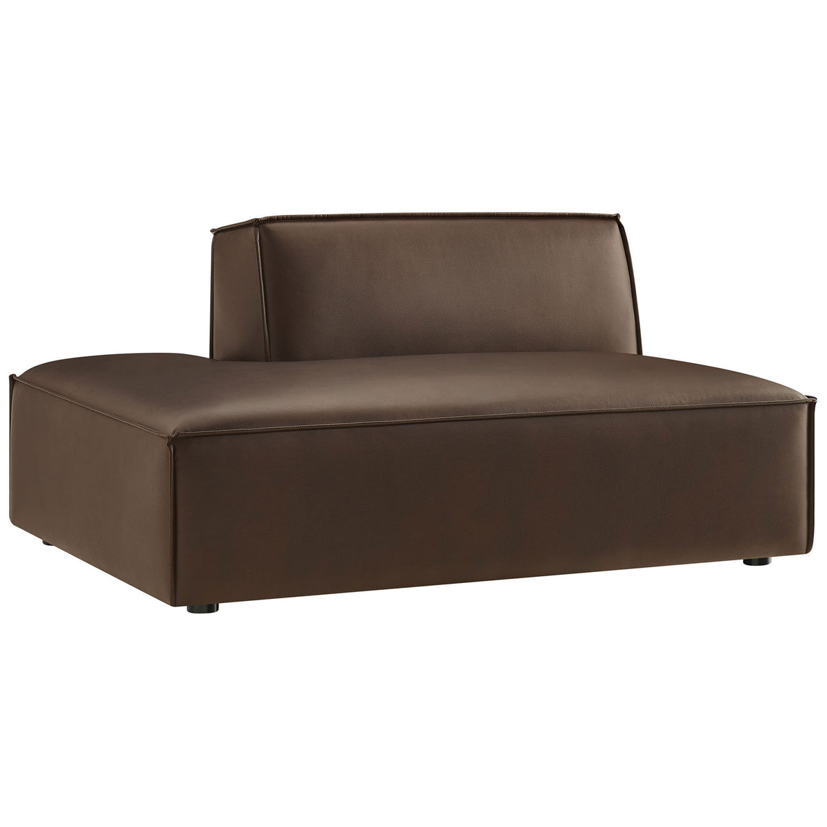 Sleek left-facing modular chaise in espresso vegan leather with plush cushioning and clean piping. || EEI-7387-ESP || front_angle_studio