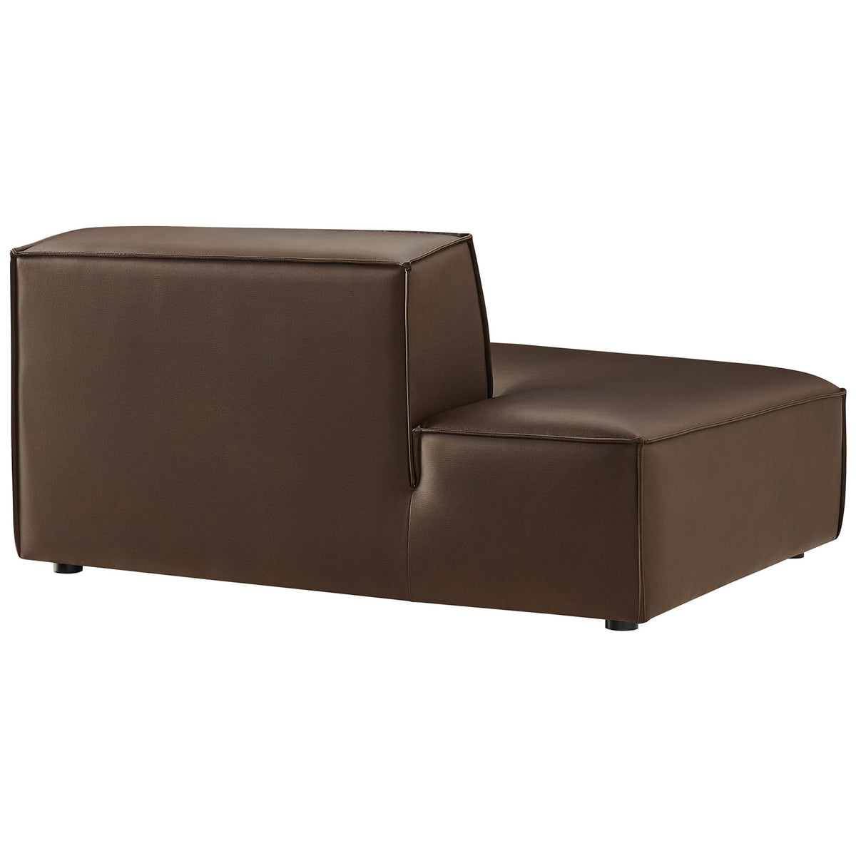 Tailored backrest and crisp French piping on a left-facing chaise with non-marking foot caps. || EEI-7387-ESP || back_angle_studio