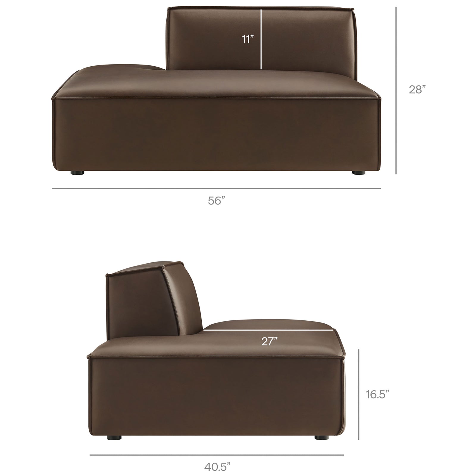 Size details show generous 56 in width, 40.5 in depth, and 16.5 in seat height. || EEI-7387-ESP || dimension_studio