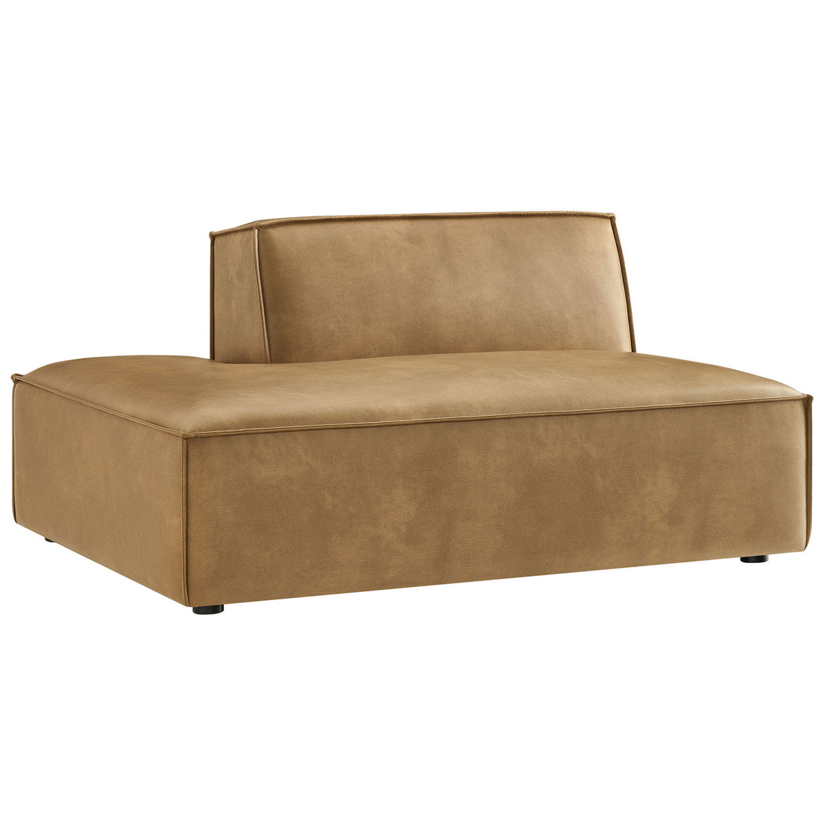 Spacious left-facing modular chaise with plush seat and crisp piping in smooth vegan leather || EEI-7387-TST || front_angle_studio