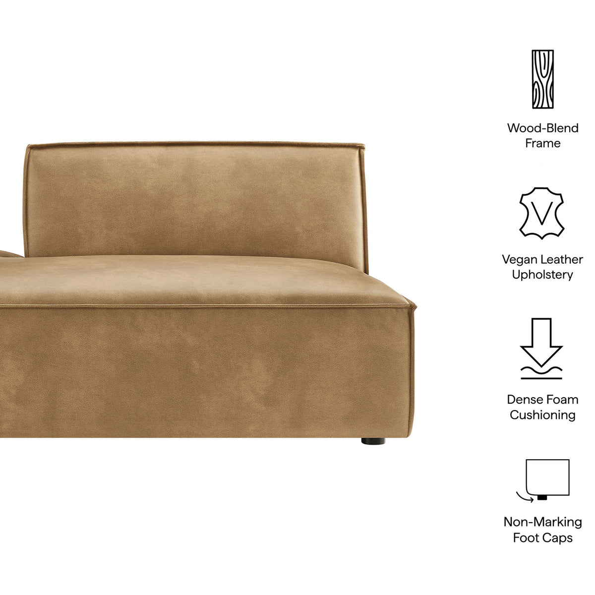 Key features: wood-blend frame, vegan leather, dense foam, non-marking foot caps on chaise || EEI-7387-TST || callout_studio