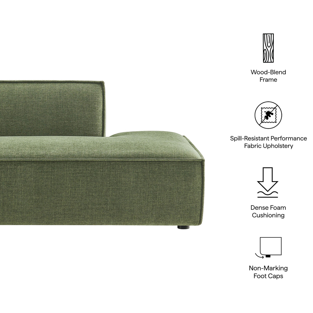 Feature highlights: spill-resistant performance fabric, dense foam cushioning, and floor-safe foot caps || EEI-7388-FOL || callout_studio