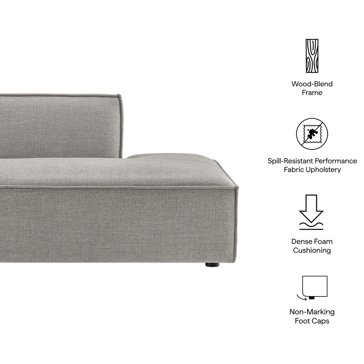 Highlights: Wood-blend frame, dense foam comfort, pocket-coil support, and non-marking foot caps || EEI-7388-PEW || callout_studio