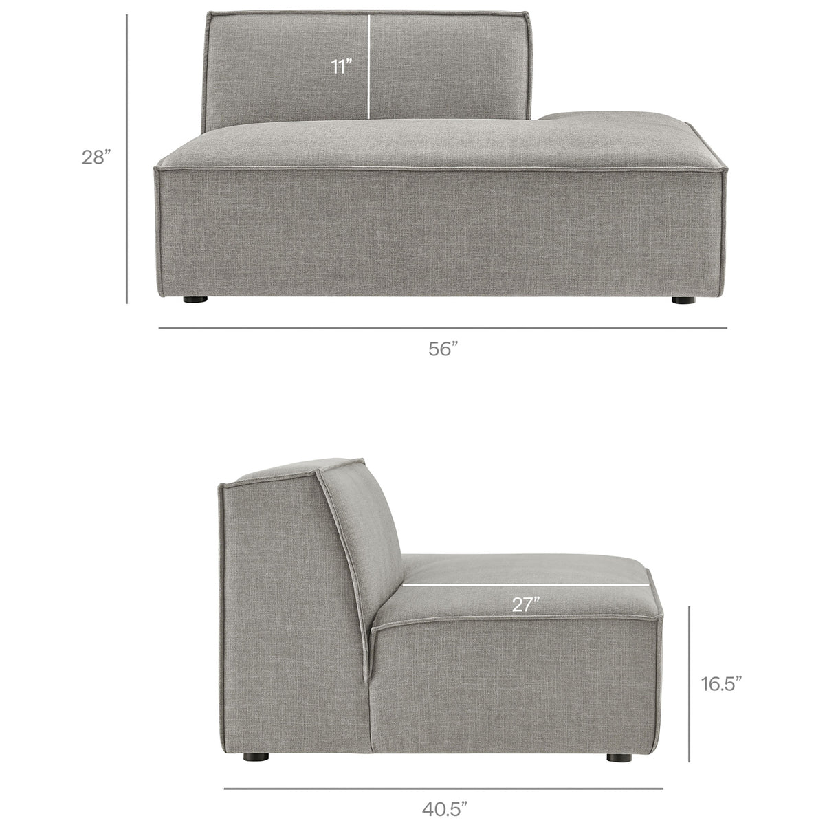 Overall: 56 in W x 40.5 in D x 28 in H; seat 16.5 in H; back 11 in H || EEI-7388-PEW || dimension_studio