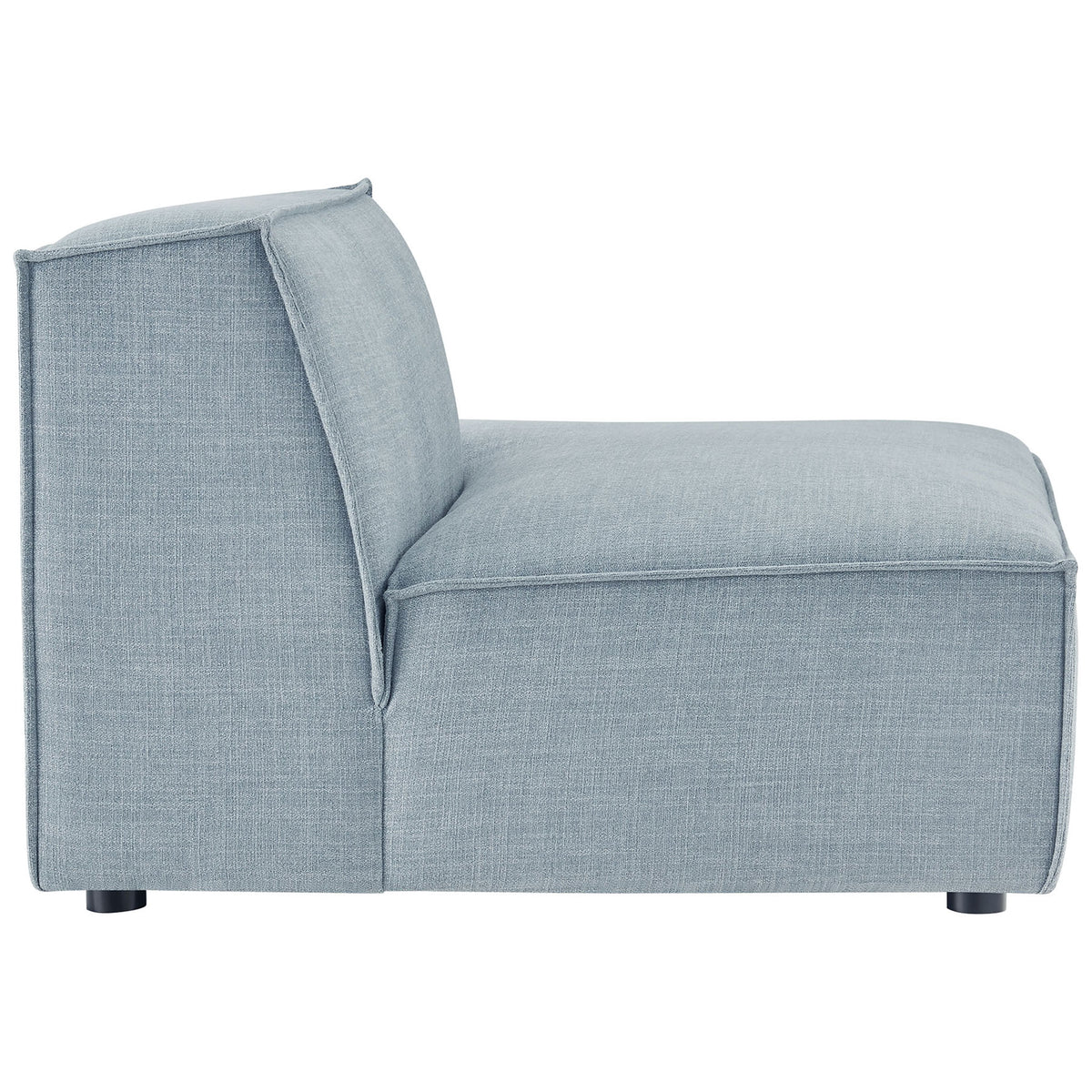 Sleek armless chaise with expansive seat and neatly piped edges in sky blue || EEI-7388-SKY || side_studio