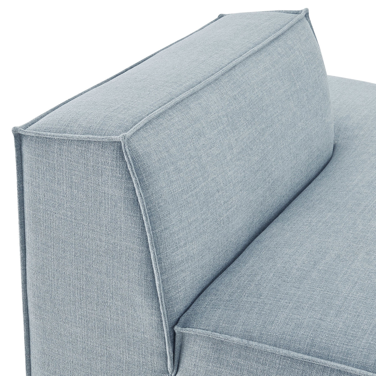 Close-up of cushioned back and piped seams in textured sky blue upholstery || EEI-7388-SKY || detail_studio