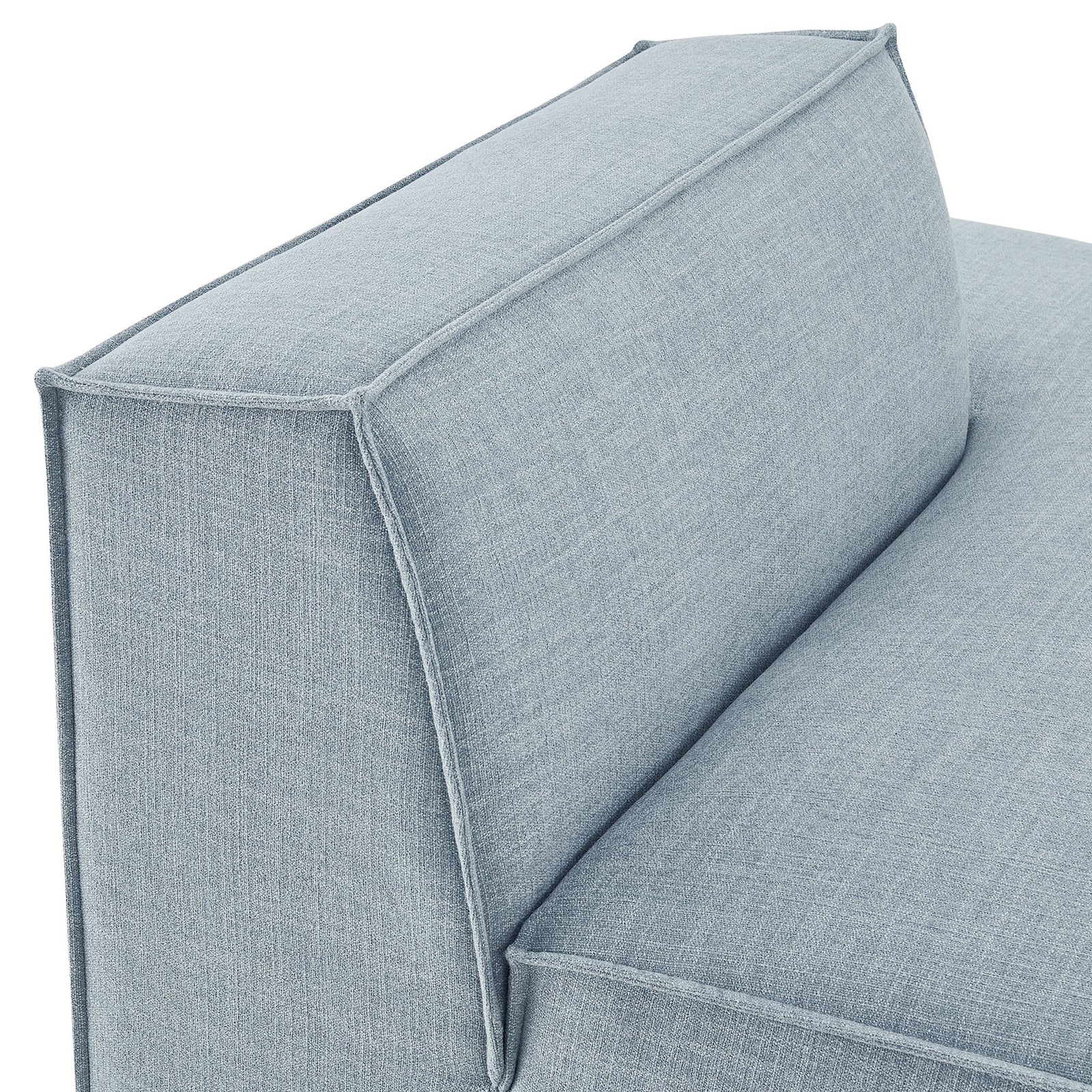 Close-up of cushioned back and piped seams in textured sky blue upholstery || EEI-7388-SKY || detail_studio