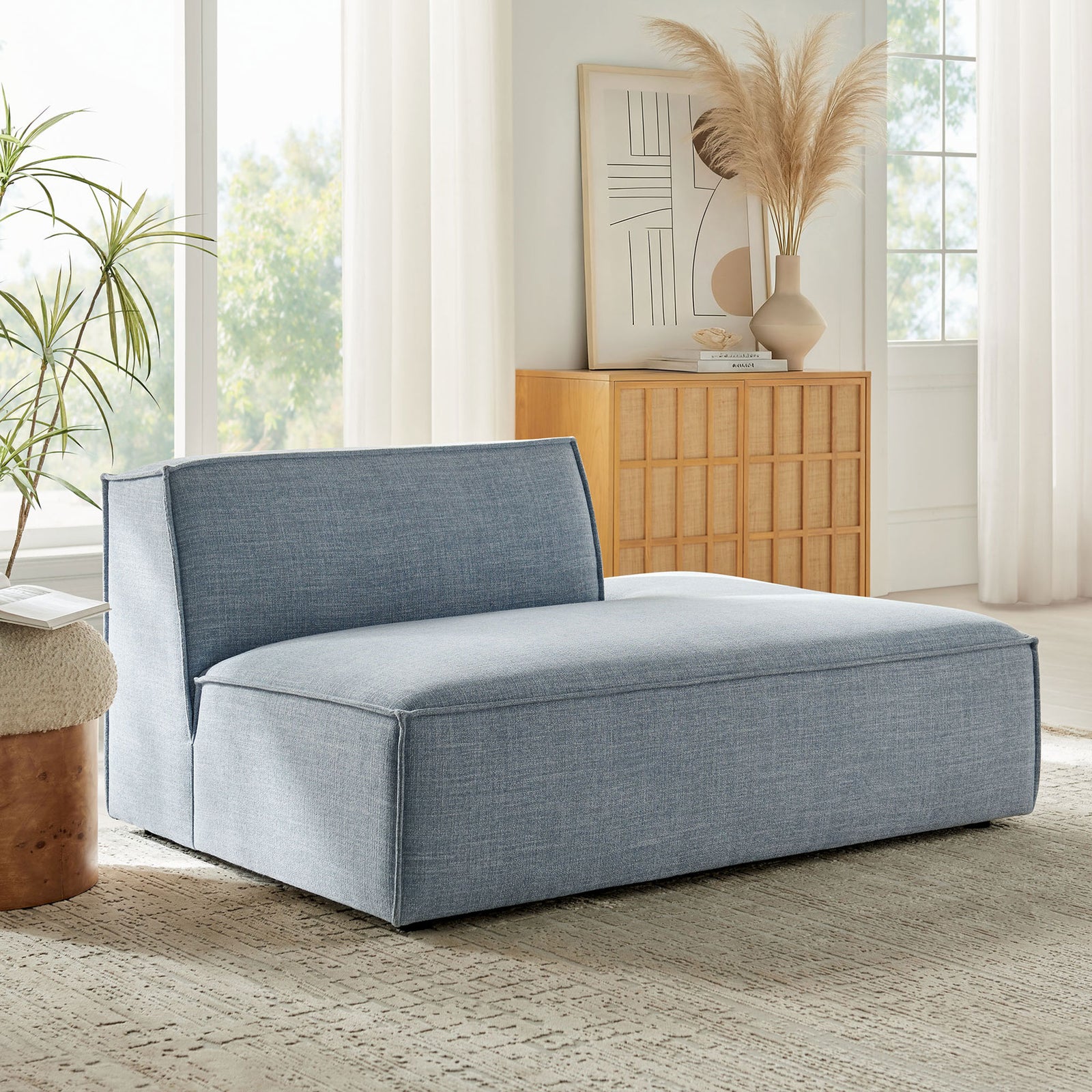 Inviting modern chaise brings soft sky blue warmth and lounge-worthy comfort to any room || EEI-7388-SKY || front_angle_room