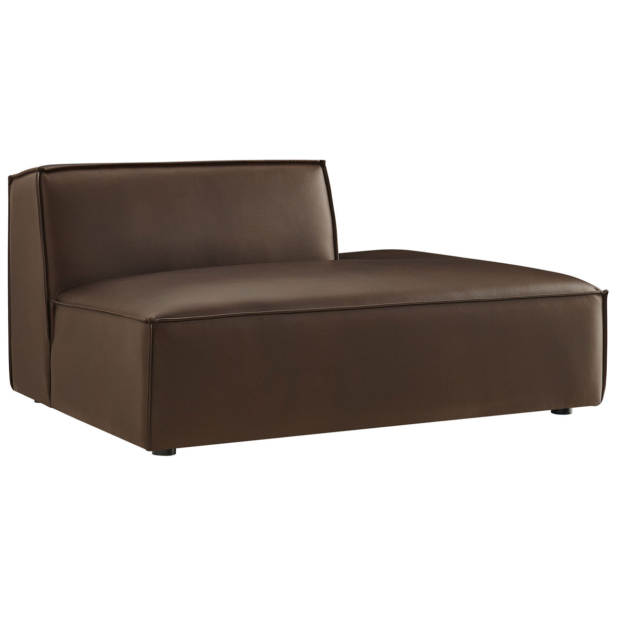 Sleek right-facing modular chaise in espresso vegan leather with plush cushioning and clean piping. || EEI-7389-ESP || front_angle_studio