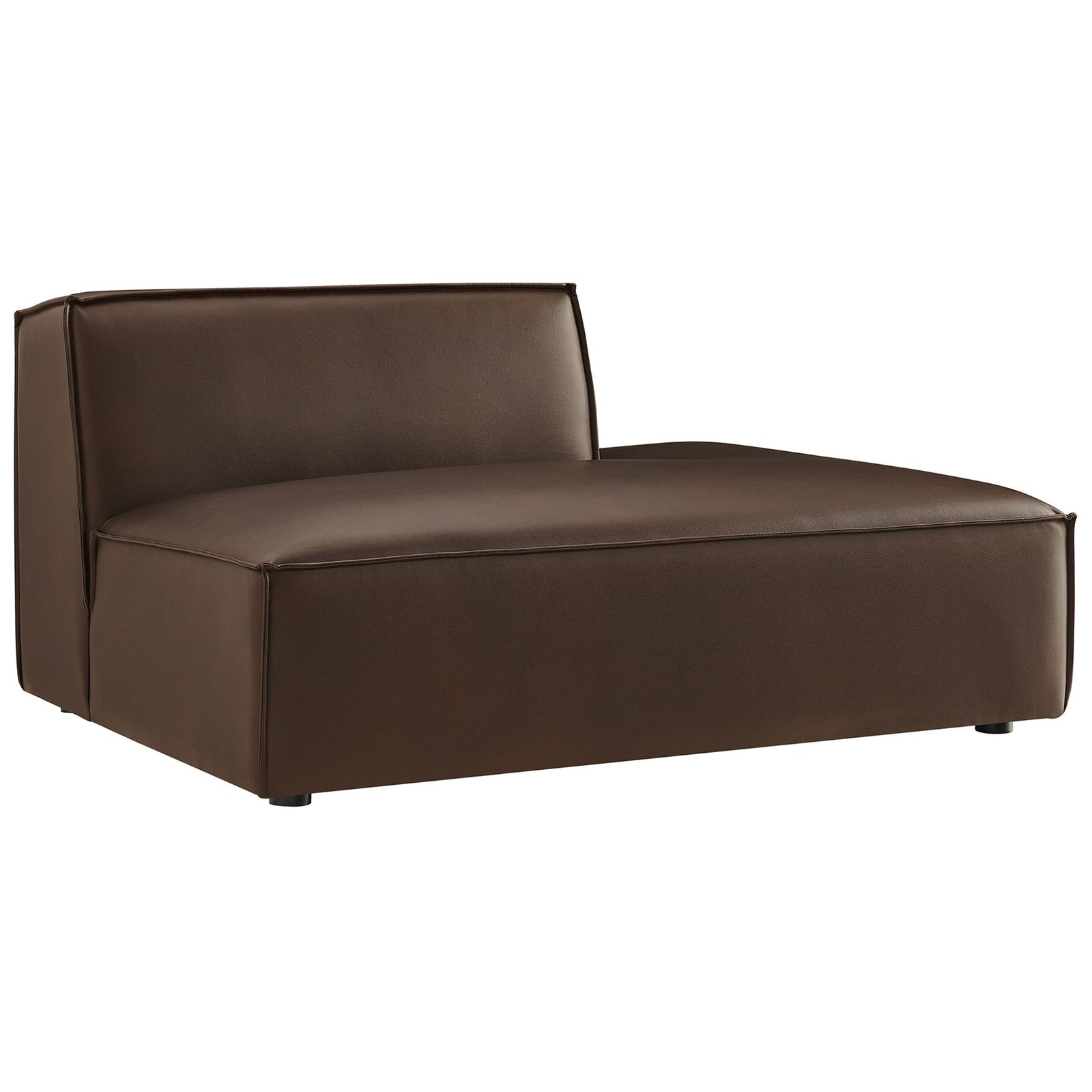 Sleek right-facing modular chaise in espresso vegan leather with plush cushioning and clean piping. || EEI-7389-ESP || front_angle_studio