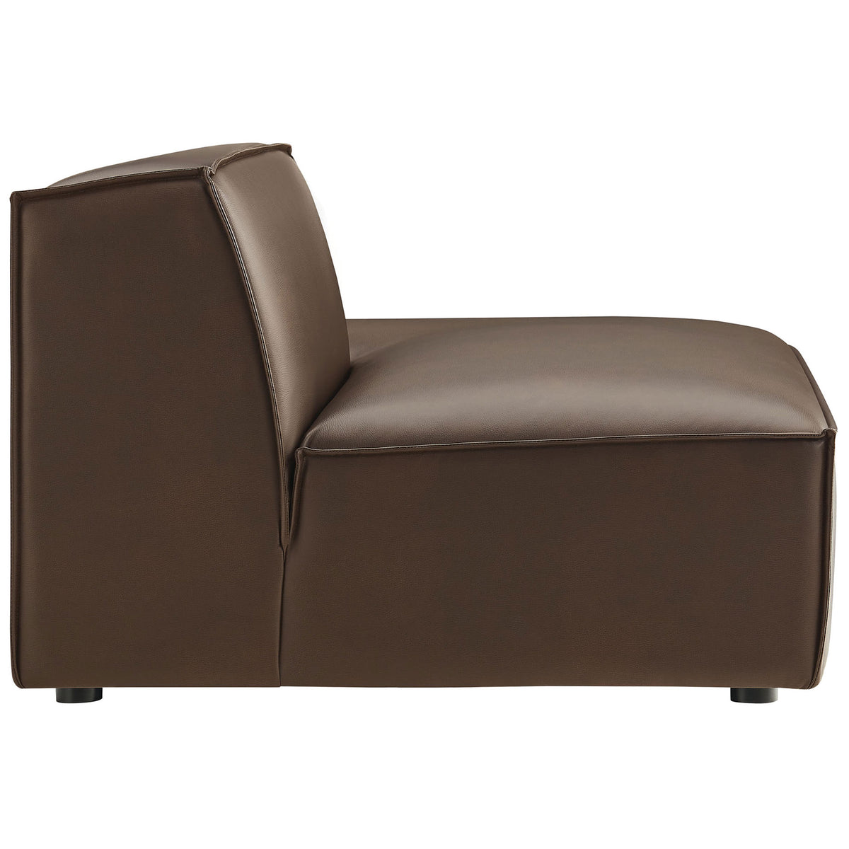 Streamlined right-facing profile with wide lounge seat and supportive back in vegan leather. || EEI-7389-ESP || side_studio