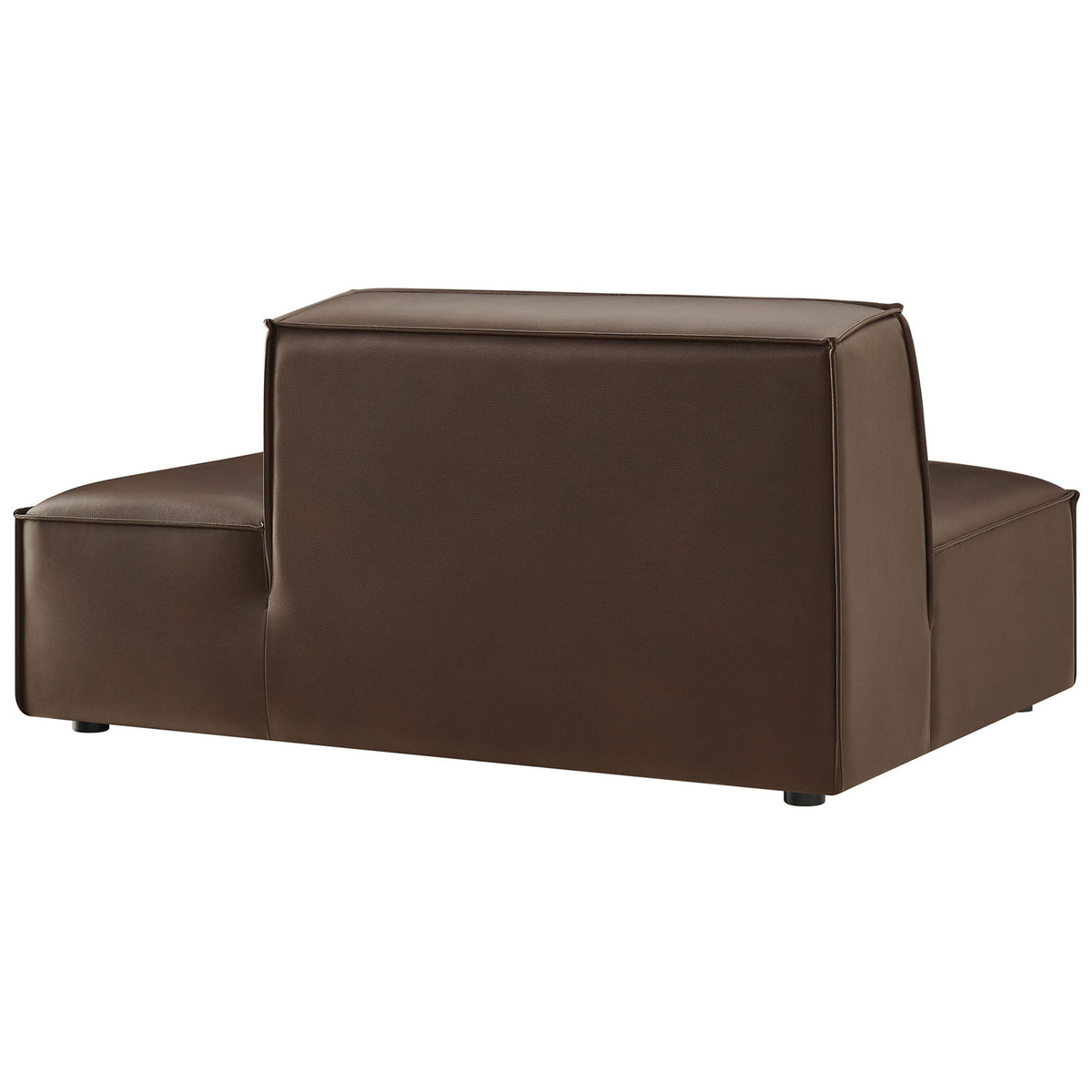 Tailored backrest and crisp French piping on a right-facing chaise with non-marking foot caps. || EEI-7389-ESP || back_angle_studio
