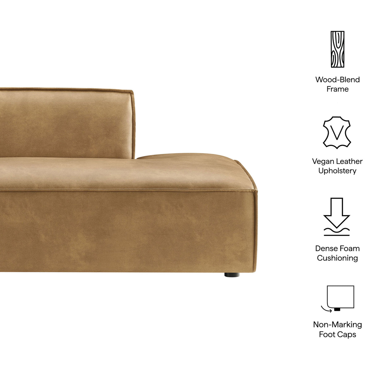 Feature highlights: wood-blend frame, vegan leather, dense foam, non-marking foot caps || EEI-7389-TST || callout_studio