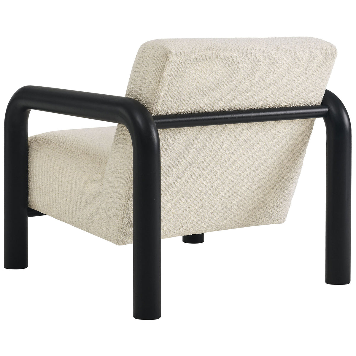 Sculptural silhouette with smooth black rounded arms and supportive back in textured cream boucle || EEI-7391-CRE-BLK || back_angle_studio